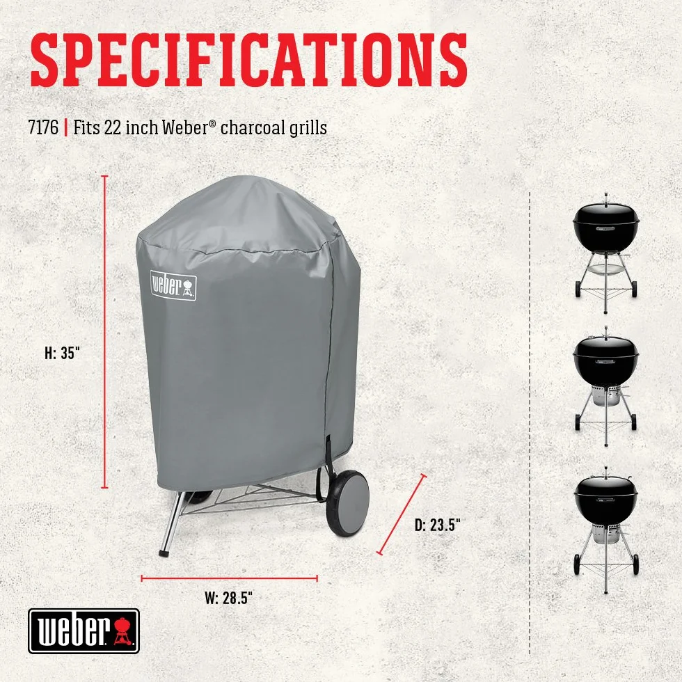 Weber Pokrowiec na grill Ø 57 cm do grilli węglowych, UV- & wodoodporny, ochrona przed wiatrem, z zapięciem na rzep do mocowania, przenośny i lekki, pokrowiec na grill - Szary (7176)