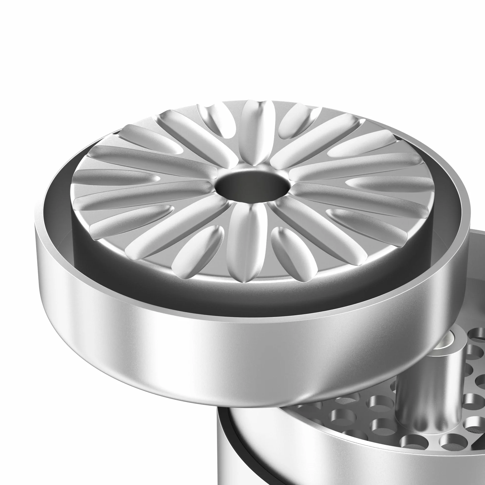 Szlifierka najwyższej jakości bezzębna z Hollywood | Szczerbatek | aluminium w jakości lotniczej | 4-częściowy | Mill (Mill) z kwiatami (kwiat) | w zestawie drobne sito, przegródka na pyłki (srebrny)