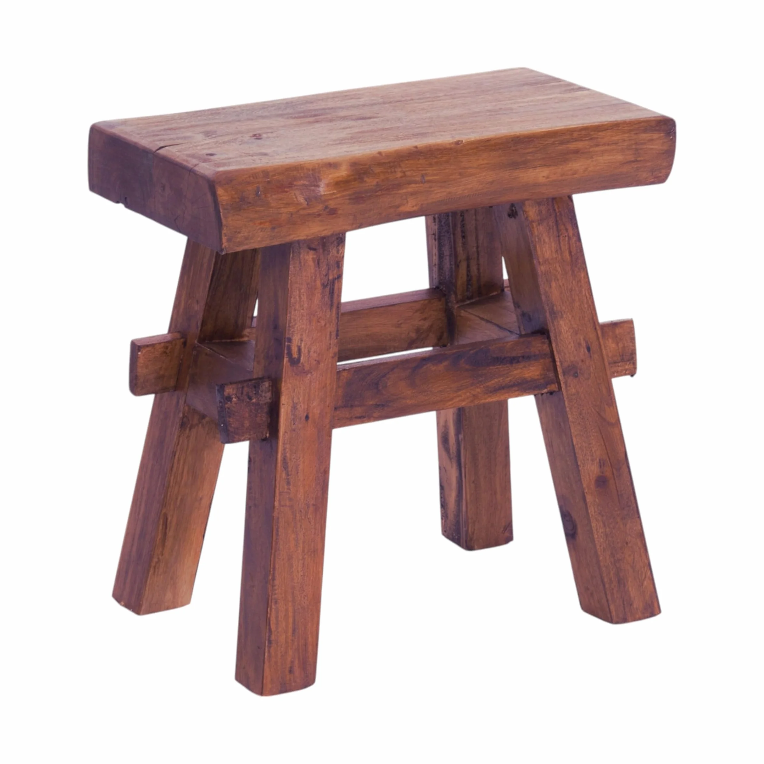 DESIGN DELIGHTS Rustykalny drewniany stołek w stylu vintage 40" | drewno z recyklingu, 43 x 45 x 27 cm (wys. x szer. x gł.) | taboret do siedzenia z litego drewna, stołek | kolor: 02 jasnobrązowy