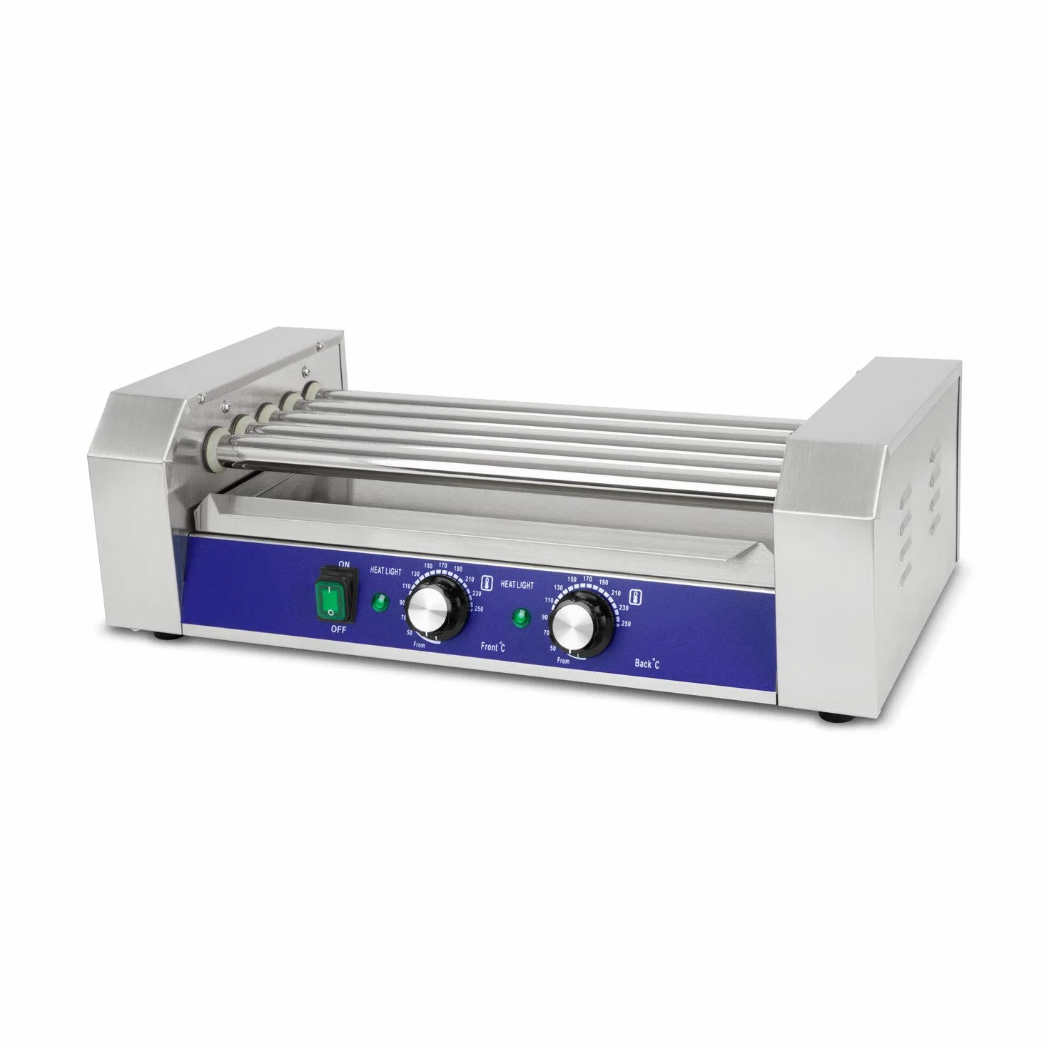 VERTES Gastro Hot Dog Maker 1000W 5 rolek 2 strefy grzewcze stal nierdzewna 50-250°C