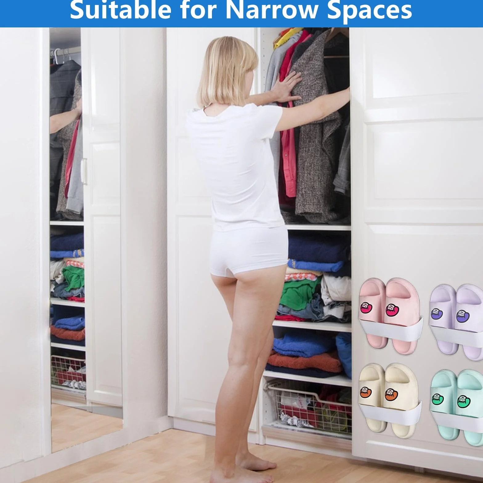 4 uchwyty na buty ścienne, bez wiercenia, do przyczepy kempingowej, na buty kąpielowe, regał na buty, wiszący regał na buty, montaż ścienny, z taśmą klejącą, tworzywo sztuczne, kolor biały