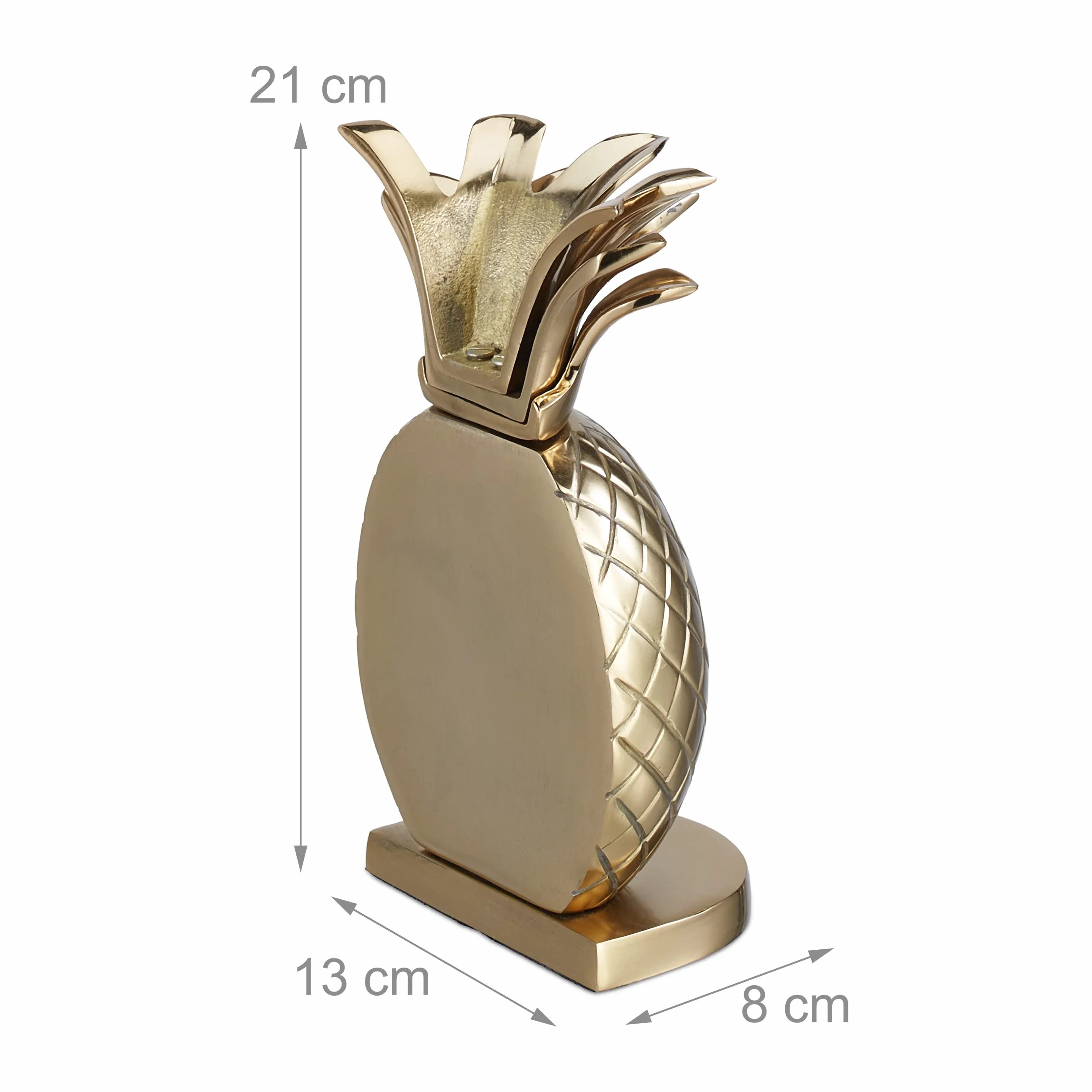 Relaxdays Podpórka do książek ananas, zestaw 2 sztuk, z metalu, wys. x szer. x gł.: 21 x 8 x 13 cm, stylowy uchwyt na książki na półki, złoty