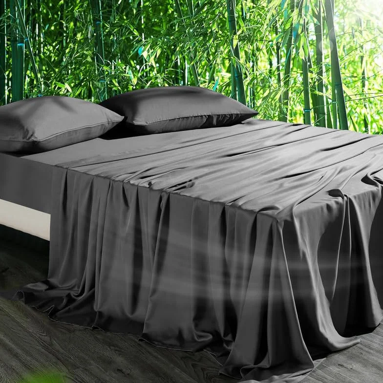 Gezu Bambusowe prześcieradło z gumką Lyocell 120 x 200 cm, szare, 100% naturalny jedwab bambusowy, antybakteryjne, na łóżko kontynentalne, frotte, błyszczące, 120 x 200 cm, na materac do 30 cm