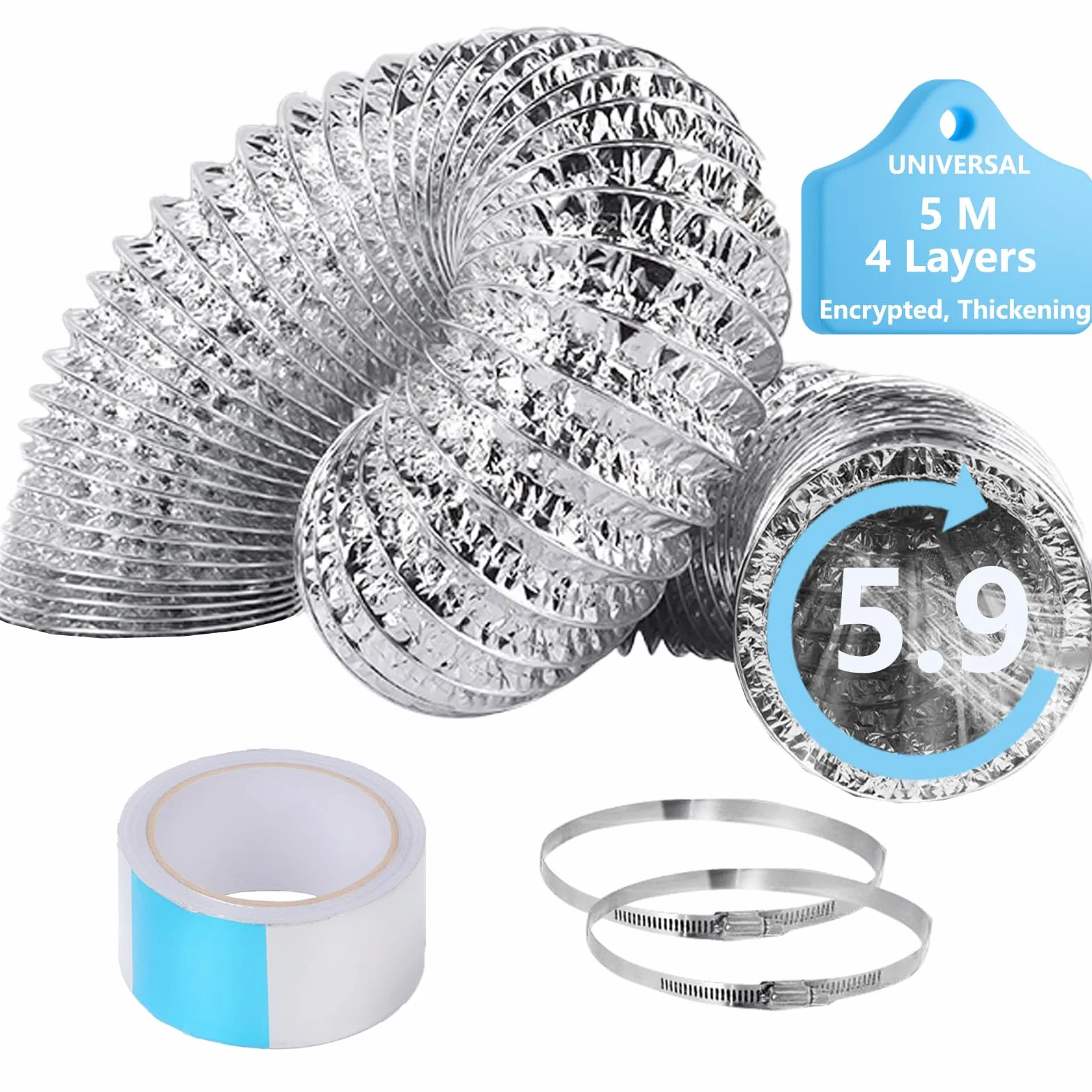Wąż wyciągowy Omtofo 150/153mm 5M z izolacją aluminiową do klimatyzacji