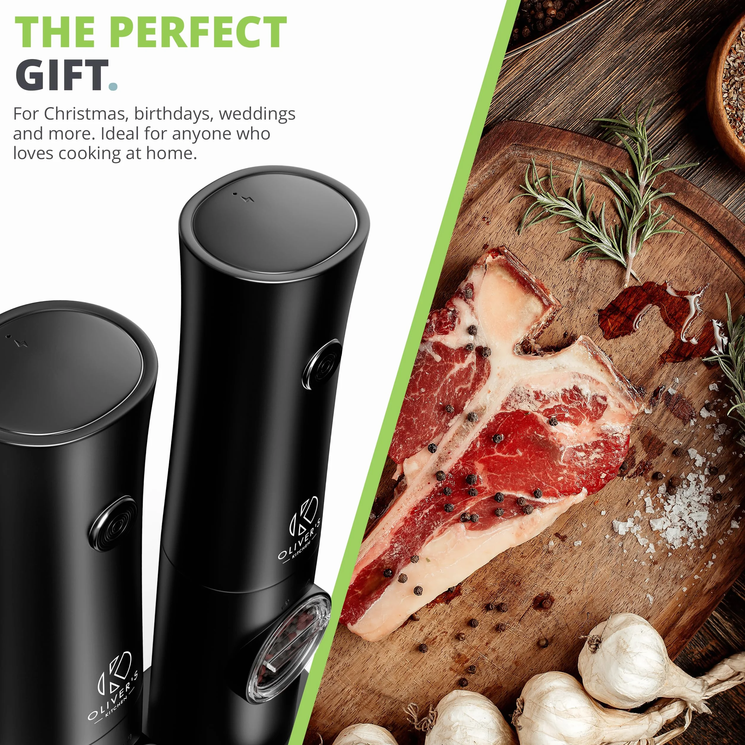 Oliver's Kitchen ® Elektryczne młynki do soli i pieprzu premium - ładowalne (Black)