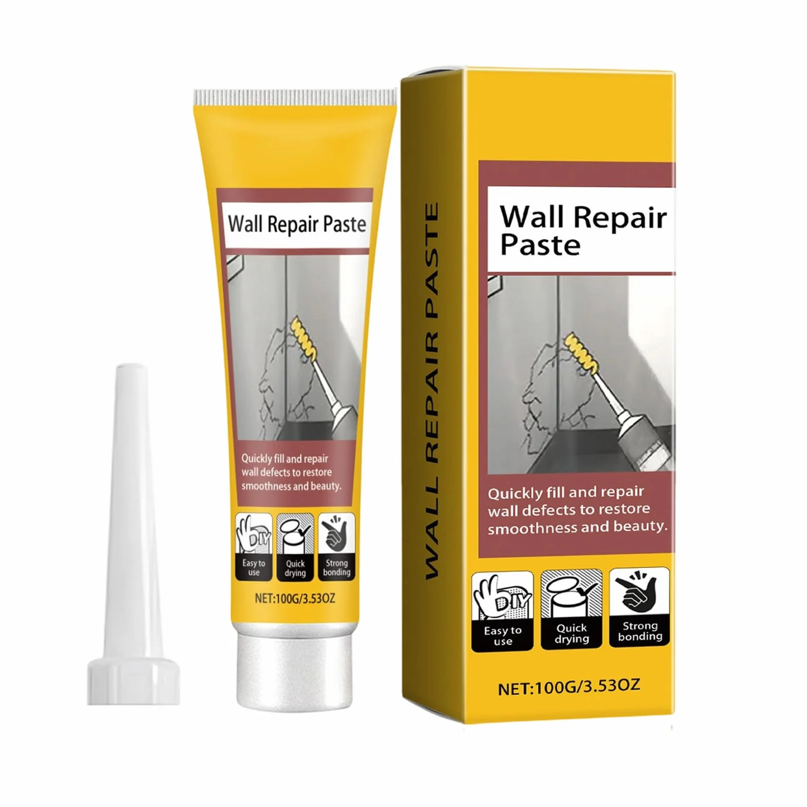 Wall Repair - Wall Crack Repair Paste | 100g Drywall Hole Crack Fix Filler, Quick-Dry Formula with Clean finish, Walls Mending Cream for Ceilings, Corners Damage