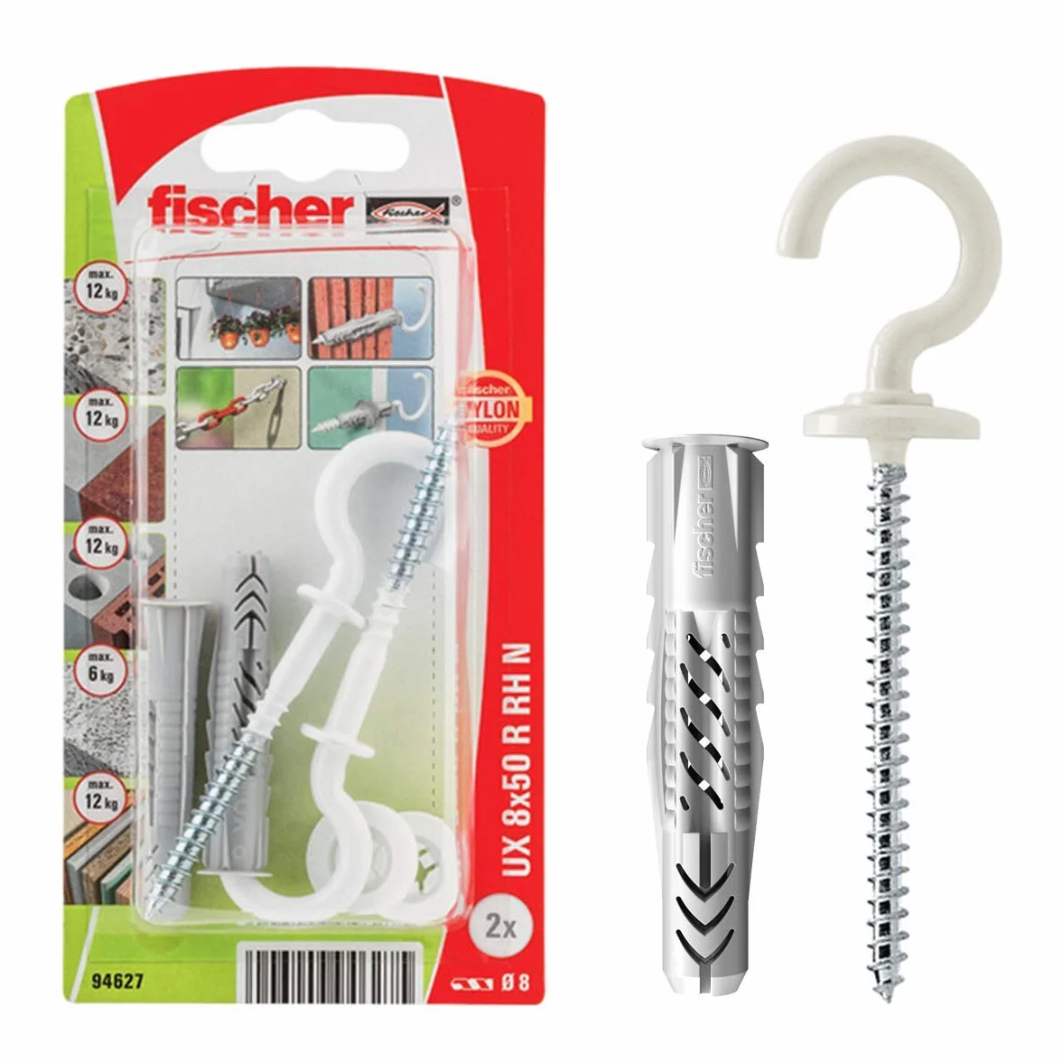 fischer Uniwersalna wtyczka UX 8x50 RH NK wtyczka i hak, 94627, szara