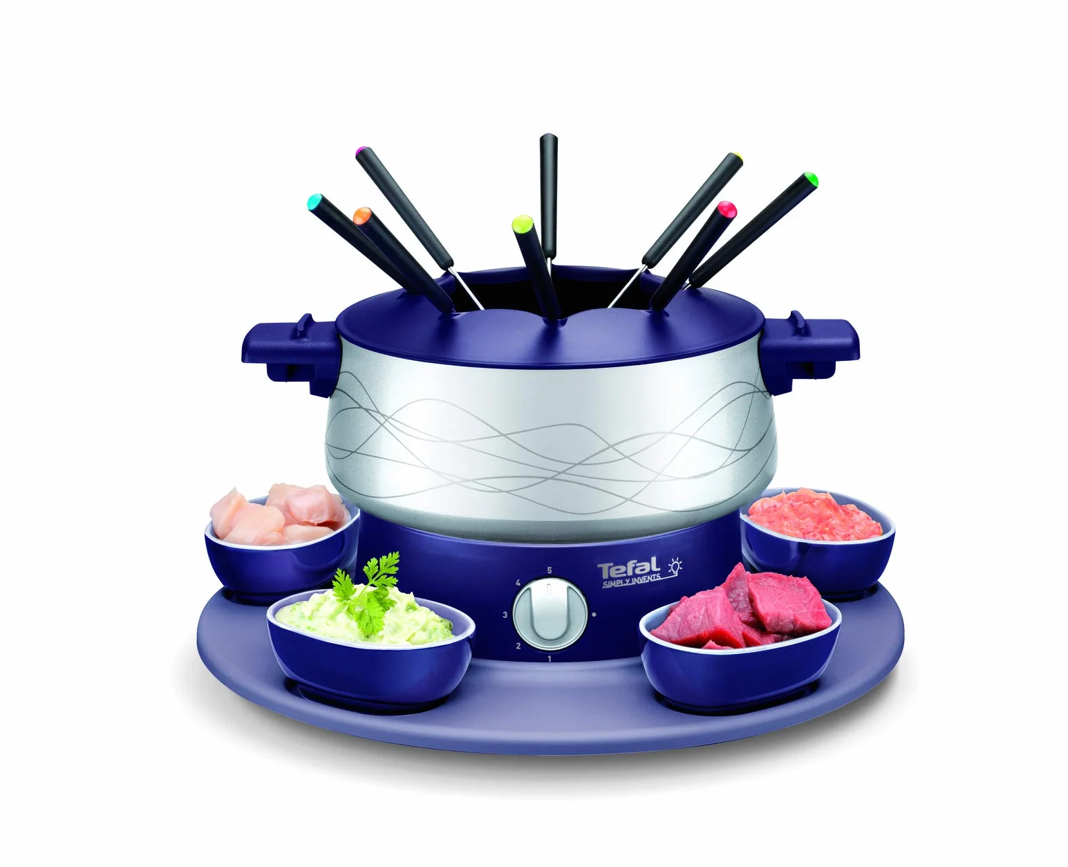 Tefal Elektryczny zestaw do fondue z 8 widelcami i 4 miskami, regulowany termostat, garnek z powłoką zapobiegającą przywieraniu