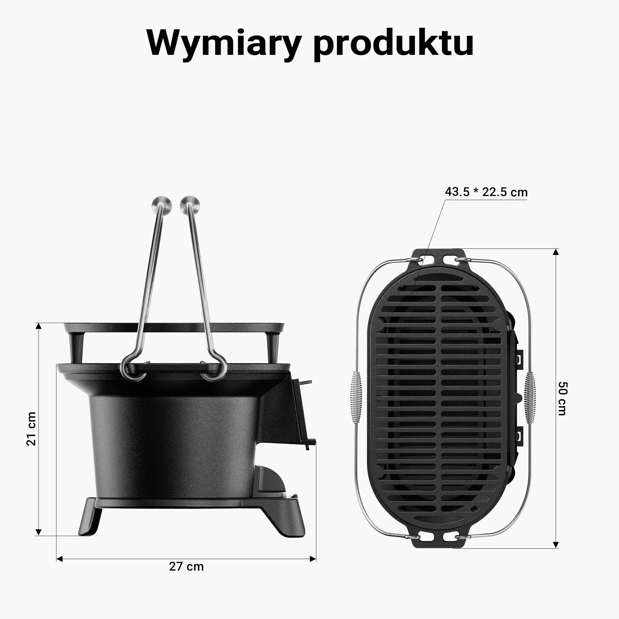 Wiltec Przenośny grill żeliwny o wymiarach 500 x 270 x 210 mm, z uchwytami i płytą do grillowania, miska na węgiel z otworem wentylacyjnym