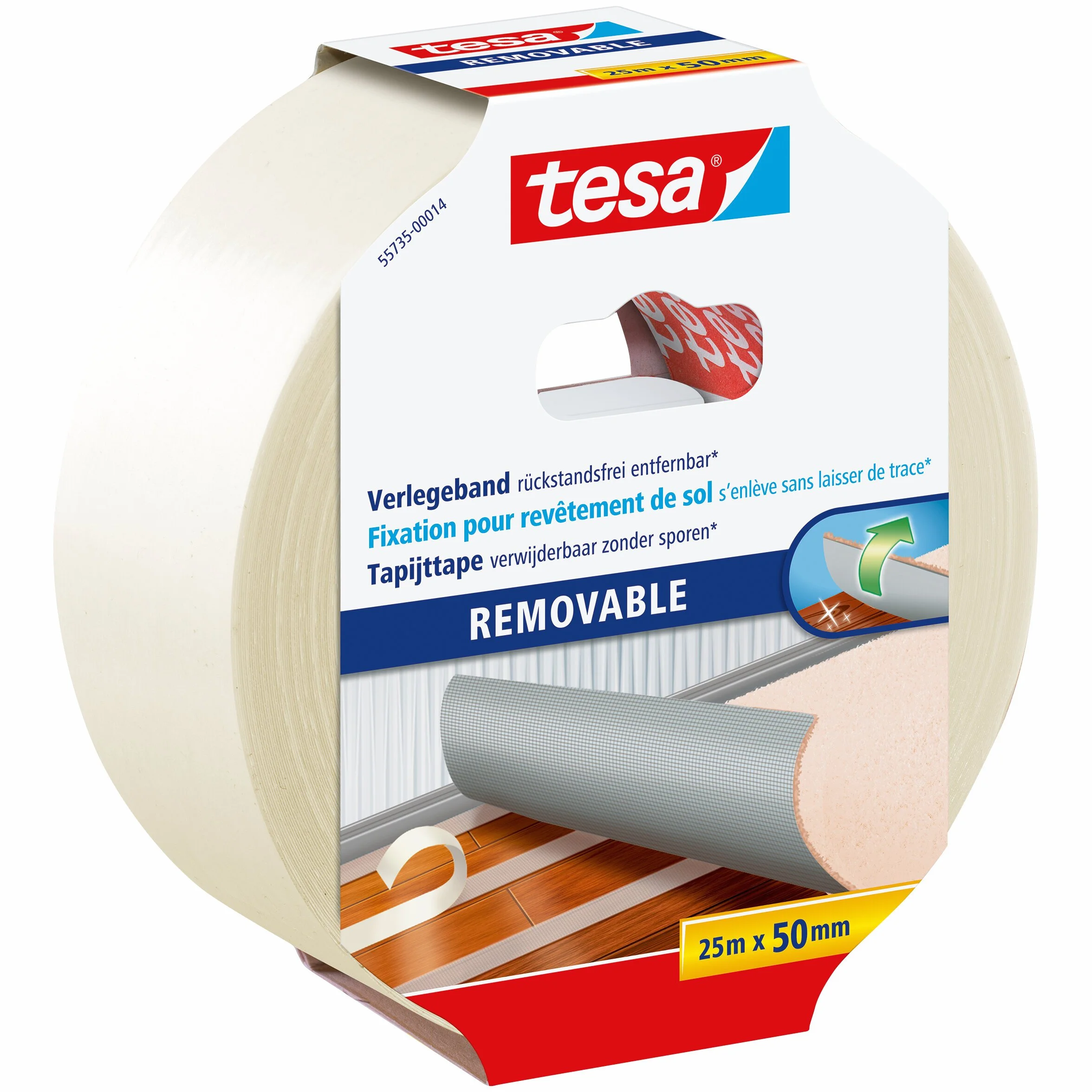 Tesa Removable 55735-00014-11 Taśma Dwustronnie Klejąca, Bezbarwny, 25m x 50mm