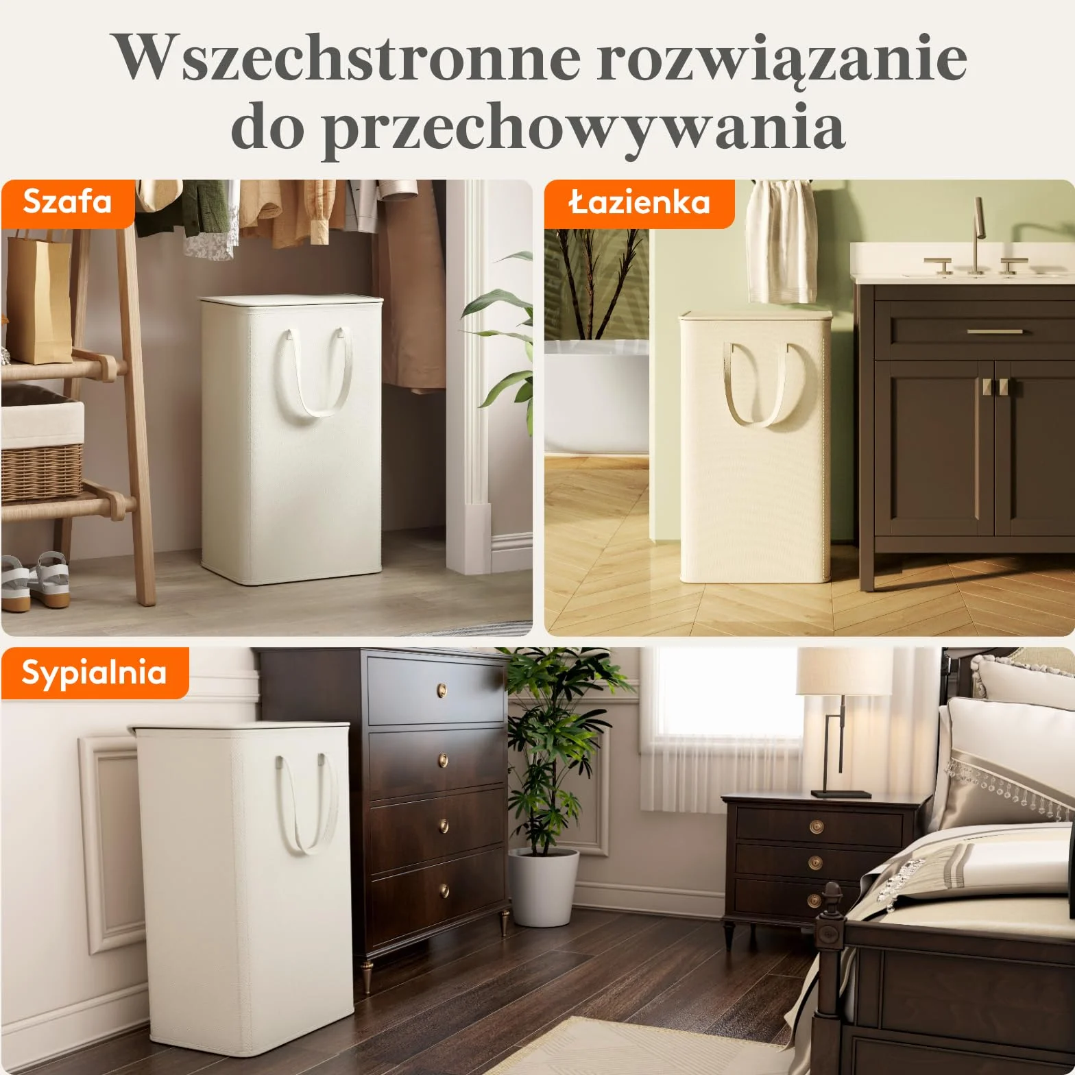 Lifewit Kosz na Pranie Wąski z Pokrywą, Składany Kosz na Pranie, Laundry Basket z Długimi Uchwytami do Sypialni Łazienki Pralni, 105 L, Biały