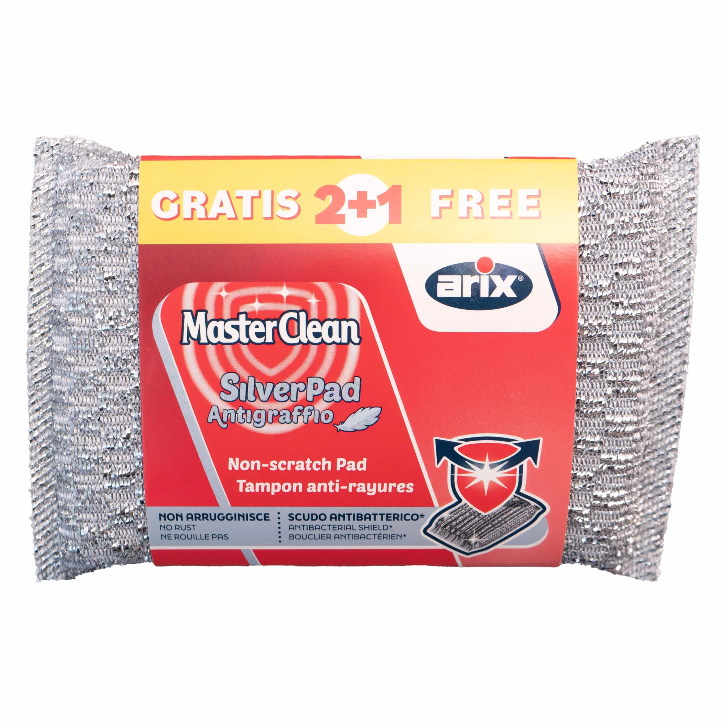 ARIX | 3 szt. 3 szt. 3 szt. gąbek odpornych na zarysowania z powłoką aluminiową Masterclean, antybakteryjna gąbka do delikatnych powierzchni, antyzapachowa, 3 szt