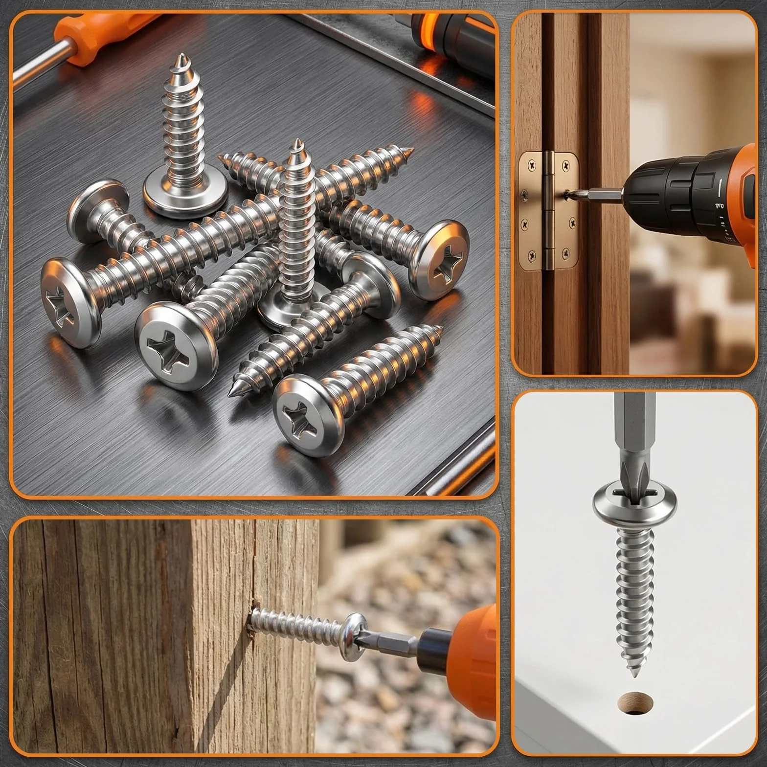 Wkręty do drewna M5 x 40 mm, ze stali nierdzewnej, 25 szt. wkrętów blaszanych, ze stali nierdzewnej, A2, V2A, wkręty z płaskim łbem krzyżowym, wkręty samogwintujące, pełny gwint, śruby do