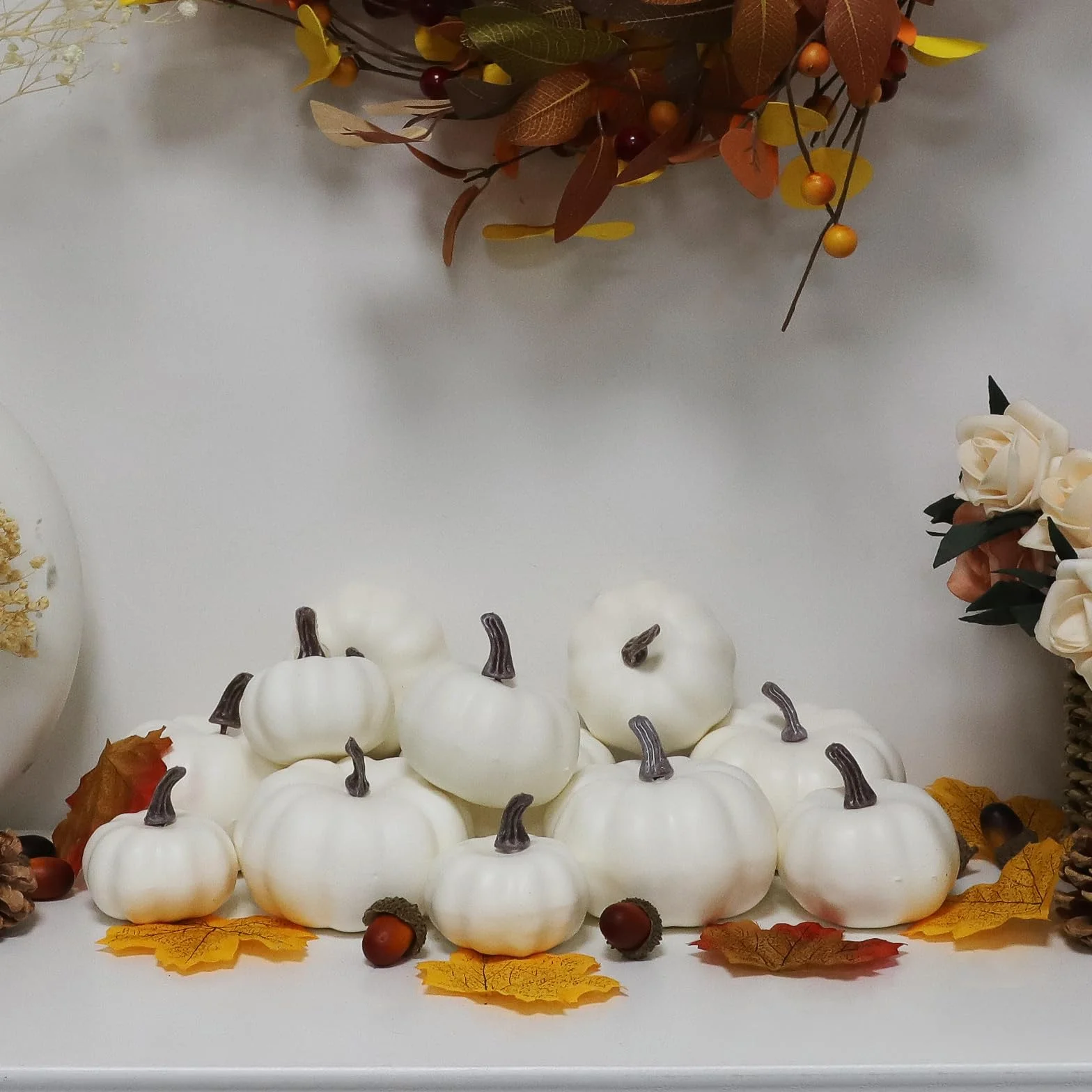 Sztuczne dynie, 18 szt., sztuczne dynie piankowe, na Halloween, Święto Dziękczynienia, malowanie, jesienna dekoracja stołu (białe)