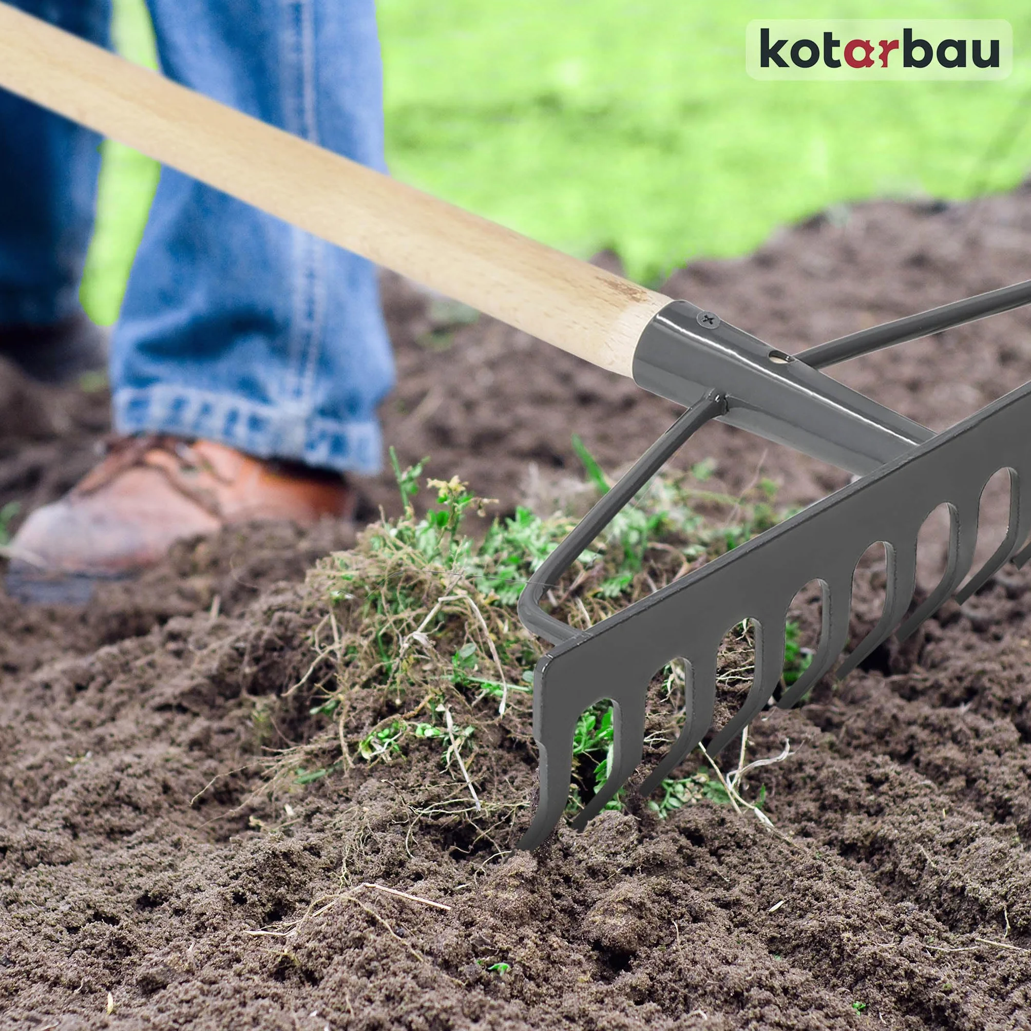 KOTARBAU® Grabie Metalowe - 26 cm - Grabie do Liści Trawy - 10 Zębów - Ogrodowe - Szare