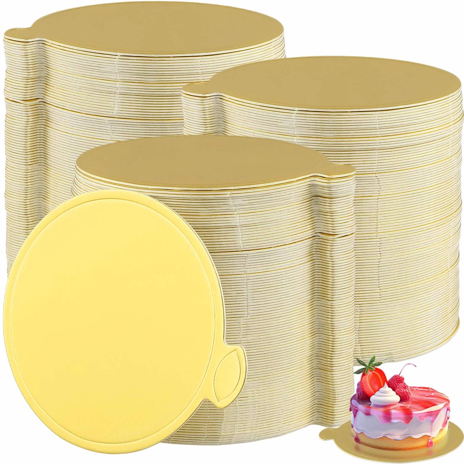 KEILEOHO 300 sztuk paterek na ciasto, ma?e, z?ote, 9 cm, mini podk?adki pod tort, z kartonu, okr?g?e, musowe, do ciasta, deserów