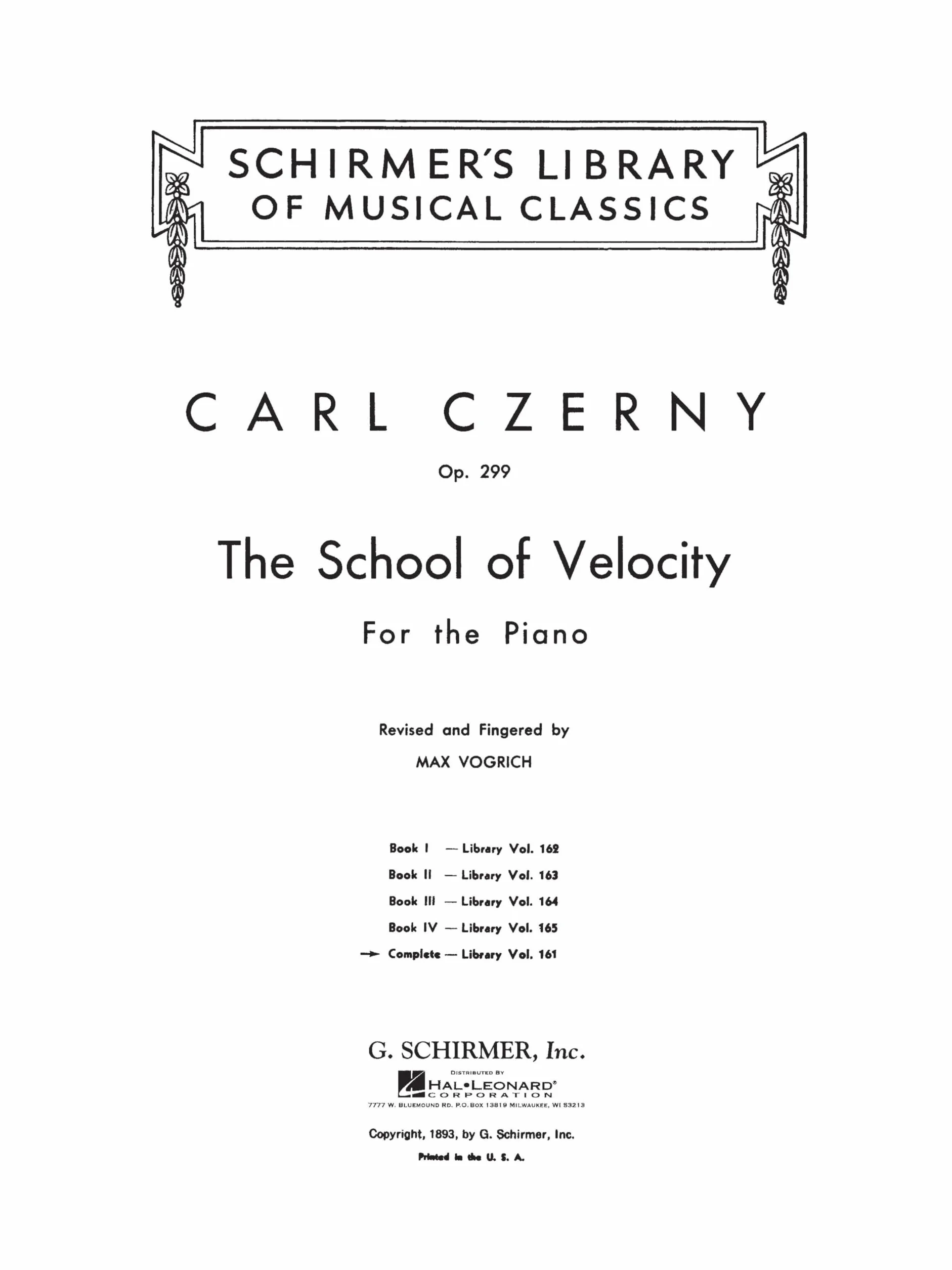 Carl czerny: the school of velocity op.299 (complete) piano: Schirmer Library of Classics Volume 161 Piano Technique
