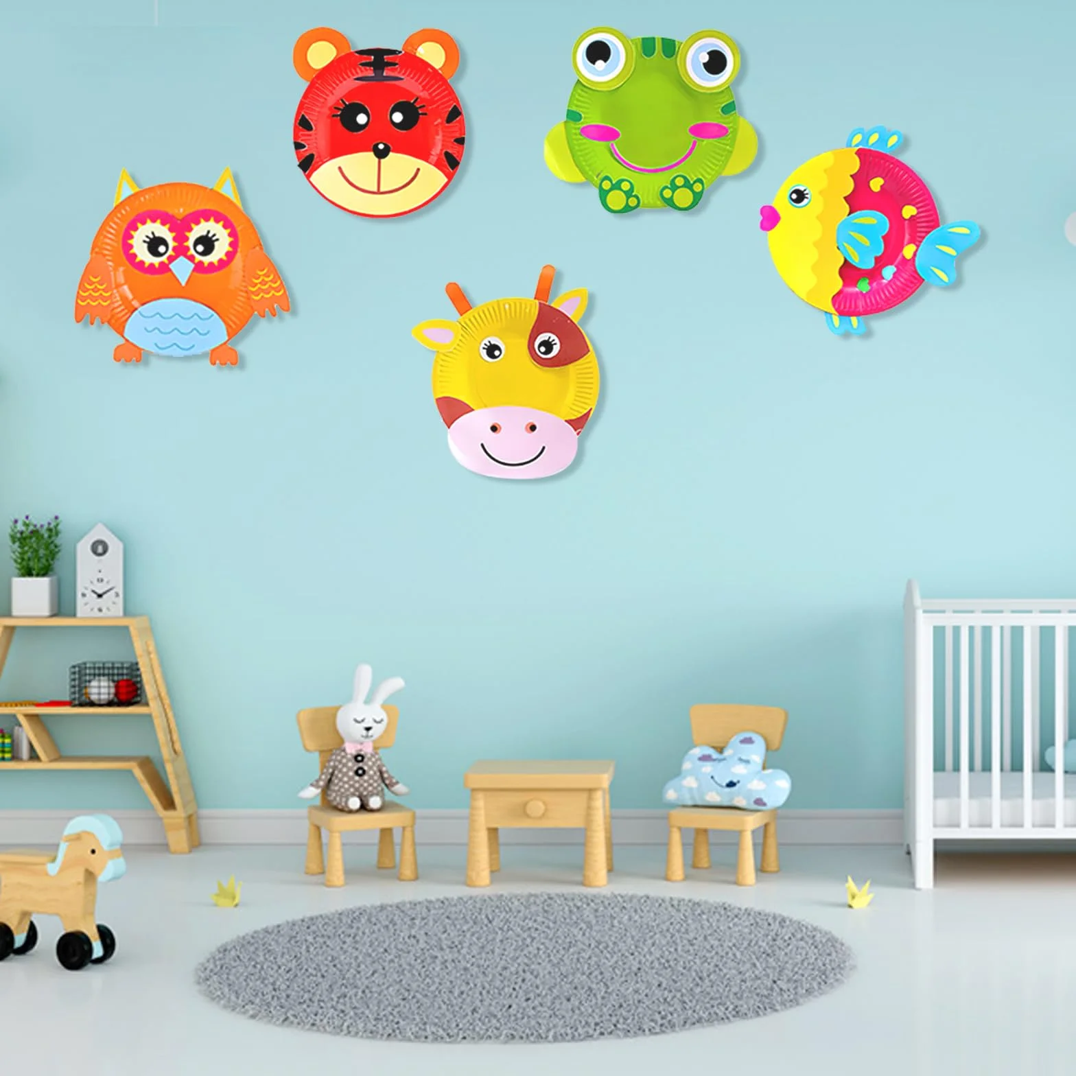 WOKICOR 10 sztuk papierowych talerzy, zestaw do majsterkowania dla dzieci, scrapbooking na urodziny dziecka, początek roku szkolnego, prezent na wiosnę, zwierzęta DIY, kreatywne talerze, zestawy do