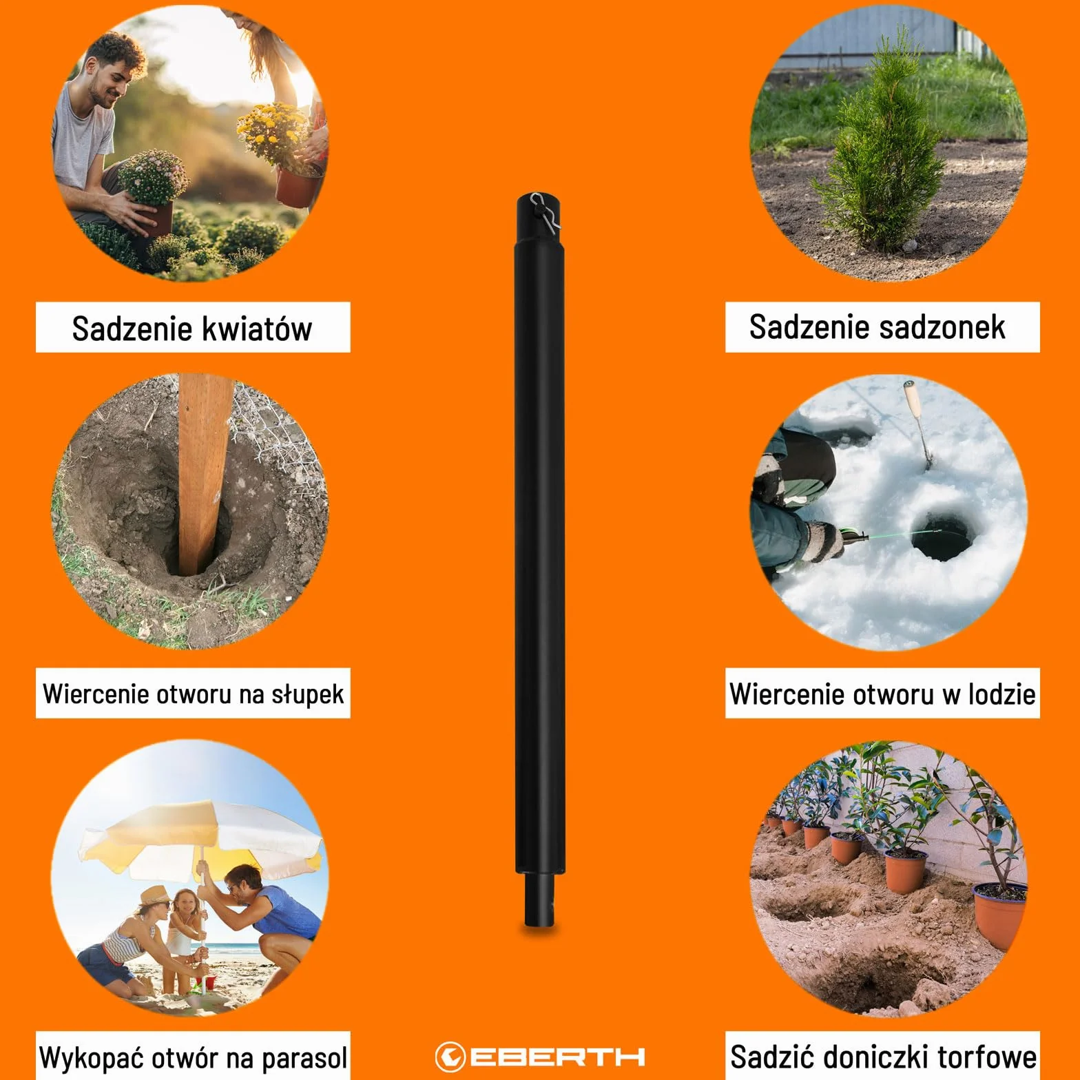 EBERTH Przedłużenie wiertła do wiertnic ziemnych, wierteł ogrodowych, stali, długość 400 mm, średnica mocowania 20 mm, lakierowane na czarno, nierdzewne, połączenie wtykowe z bolcem zabezpieczającym