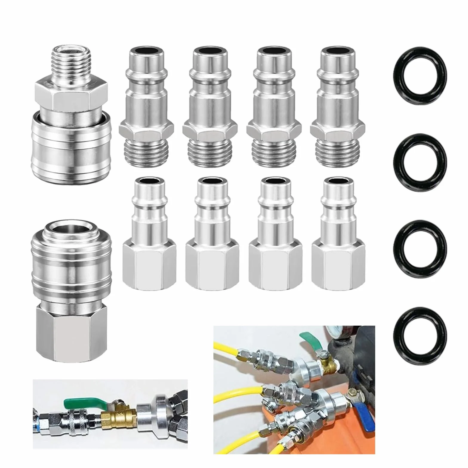 Ylinwtech 10 sztuk złączek pneumatycznych z hermetycznym pierścieniem, złącze pneumatyczne 1/4" BSP, szybkozłączka wtykowa, złączka pneumatyczna do złączy węża euro