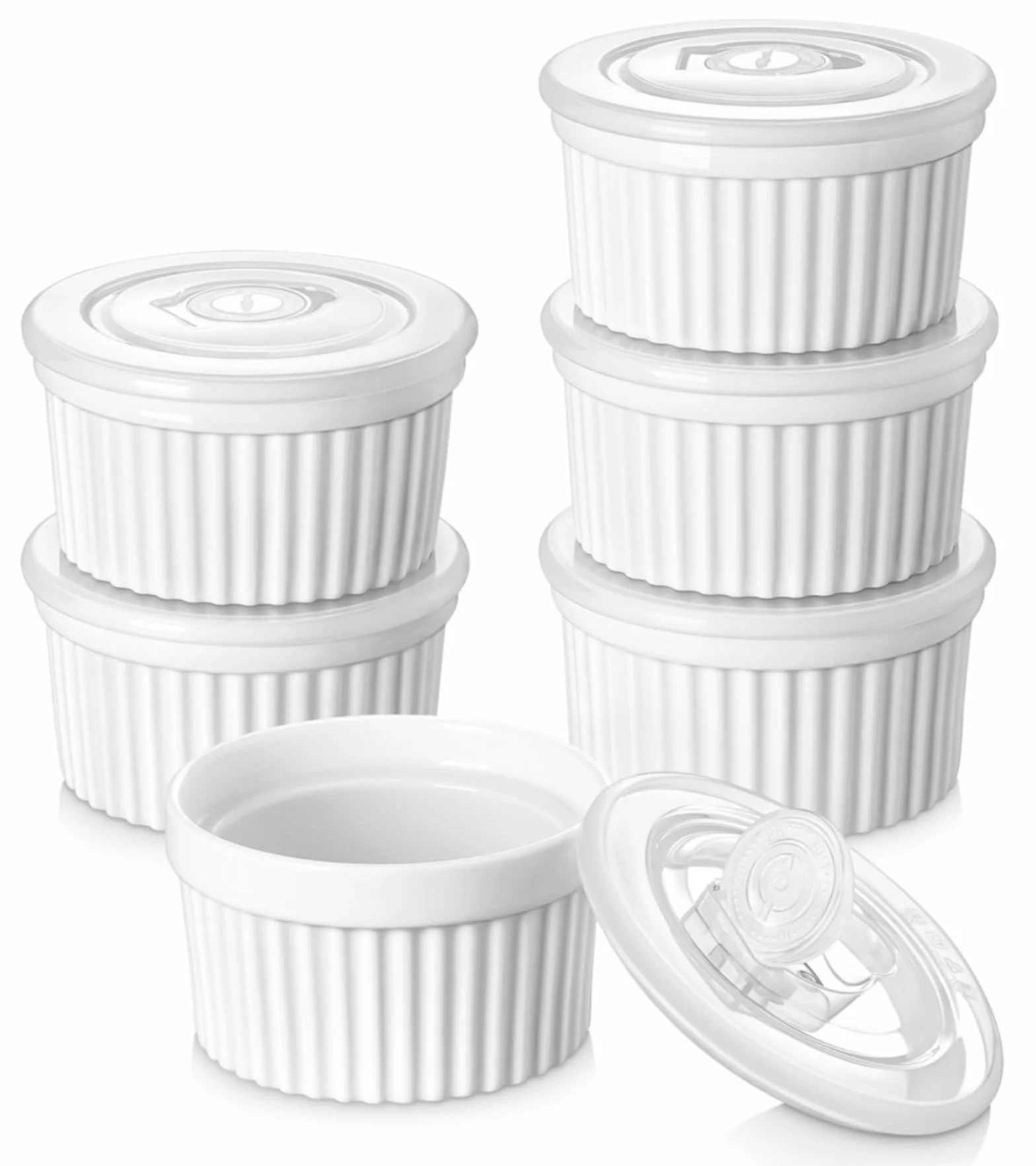 Vancasso Ramekins 170 g z pokrywkami zestaw 6 naczyń biała porcelana 9,5 cm