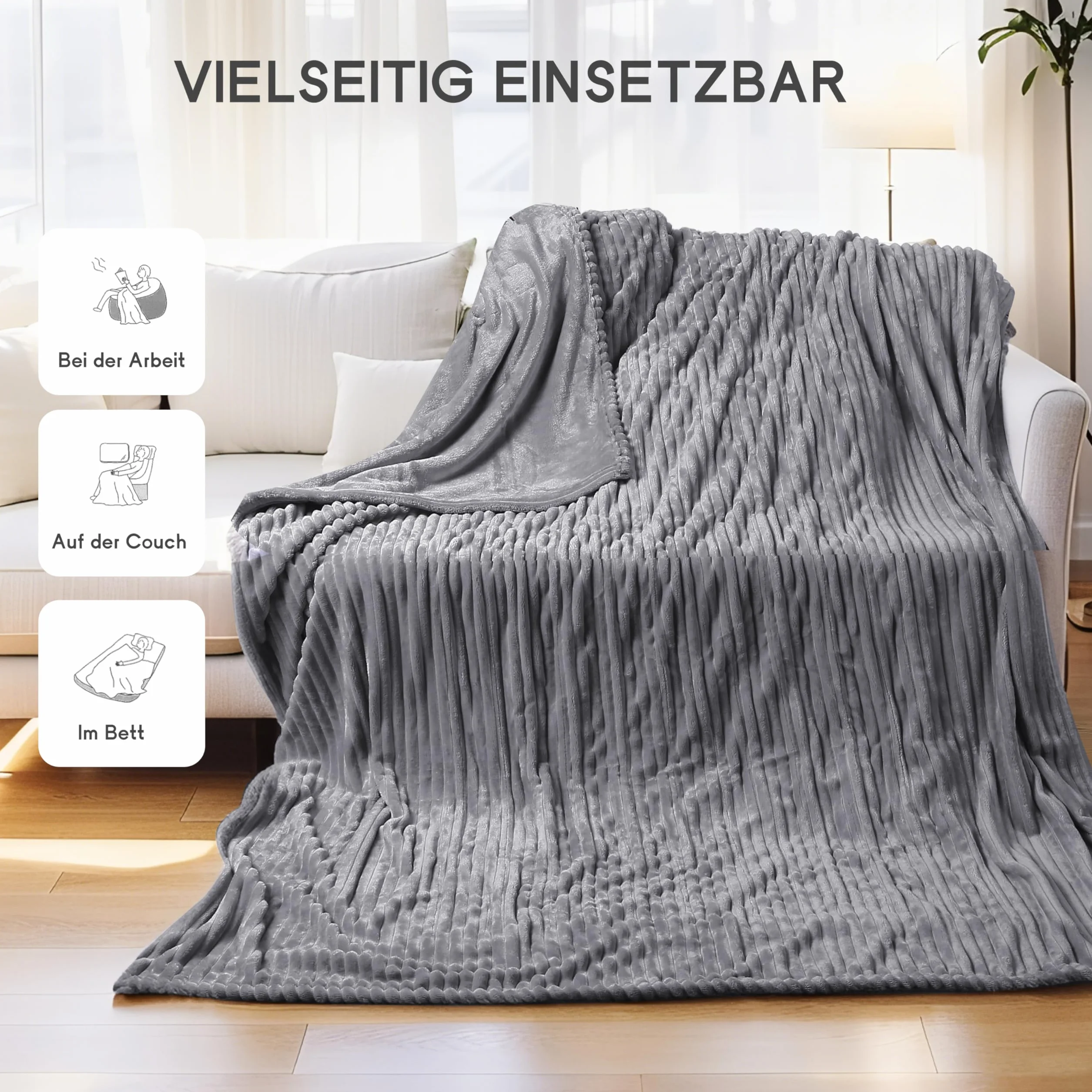 Elektryczny koc grzewczy pojedynczy 150x200cm – Puszysty flanelowy koc z pikowaniem, miękki i oddychający, 6 poziomów temperatury i 10-godzinny timer, elektryczny koc na zimne noce, szary