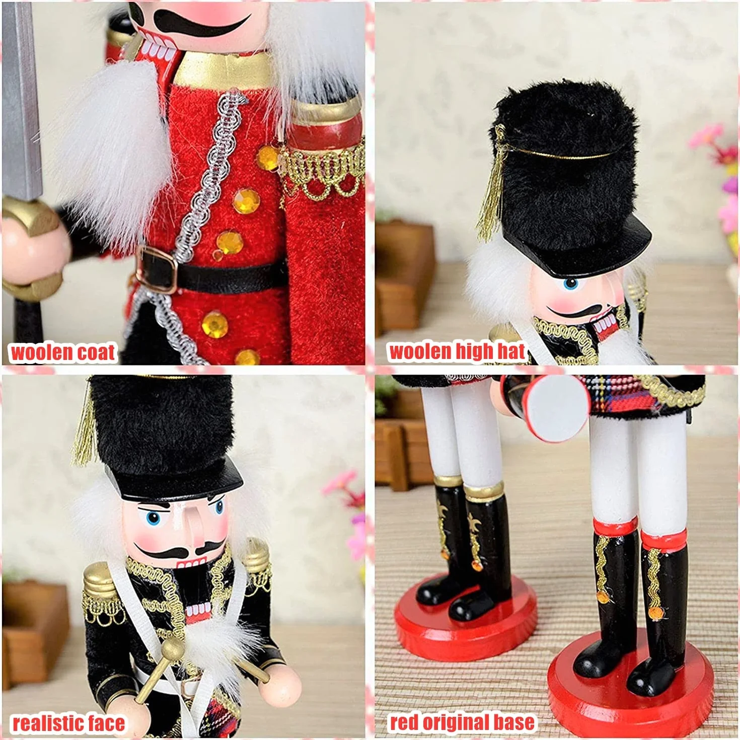 KAHEIGN 2 szt. drewnianych żołnierzyków dziadków do orzechów, 2 style, 30 cm, świąteczne tradycyjne figurki dziadków do orzechów z wysokiej jakości malowanego drewna sosnowego, żołnierz do domu