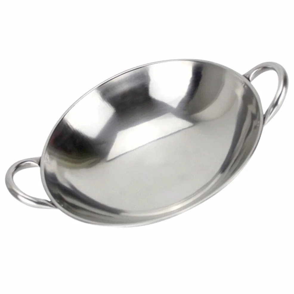 Wok Ze Stali Nierdzewnej Paella Pan Podwójny Uchwyt Okrągłym Dnem Patelnia Do Gotowania