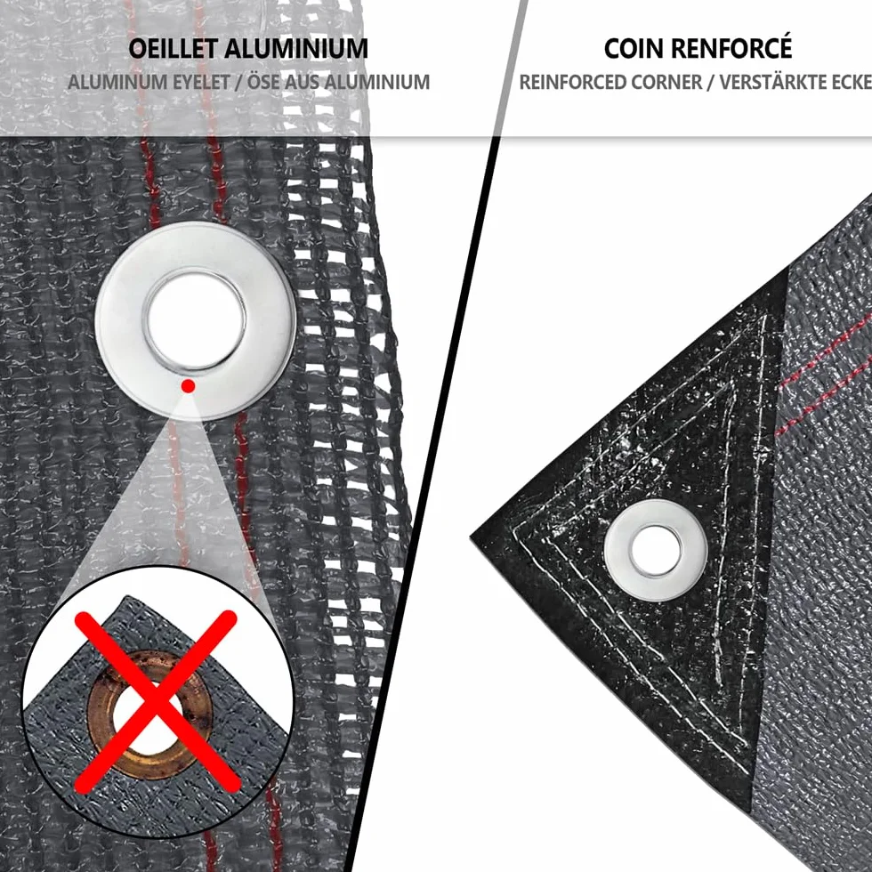 VOUNOT® Siatka maskująca 1,8 × 10 m, siatka zacieniająca HDPE, 95%, odporna na działanie promieni UV, odporna na rozdarcie, ogrodzenie z otworami i opaskami kablowymi, antracytowa