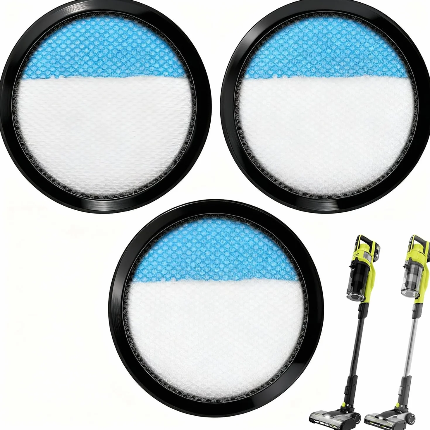 3-pak zmywalnych filtrów Hepa do Ryobi 18V 1+ bezprzewodowy odkurzacz kij PCL720 PBLSV716 A32SV720N