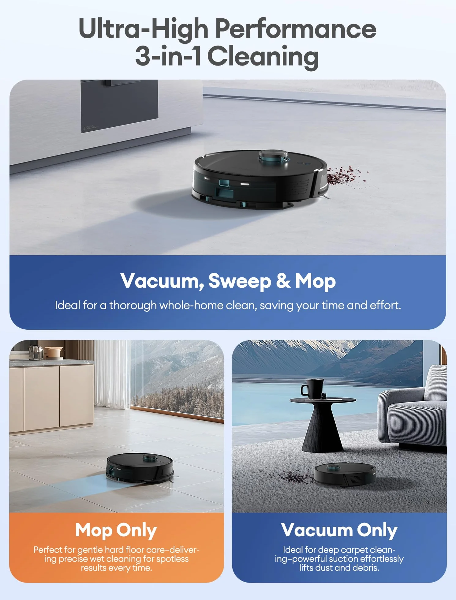 Ultenic T20 Pro Robot Odkurzający z Samooóżnianiem, 8000 Pa, Cichy, Sterowanie WiFi/Bluetooth/Alexa/App, 6 Trybów Czyszczenia, Idealny do Sierści Zwierząt