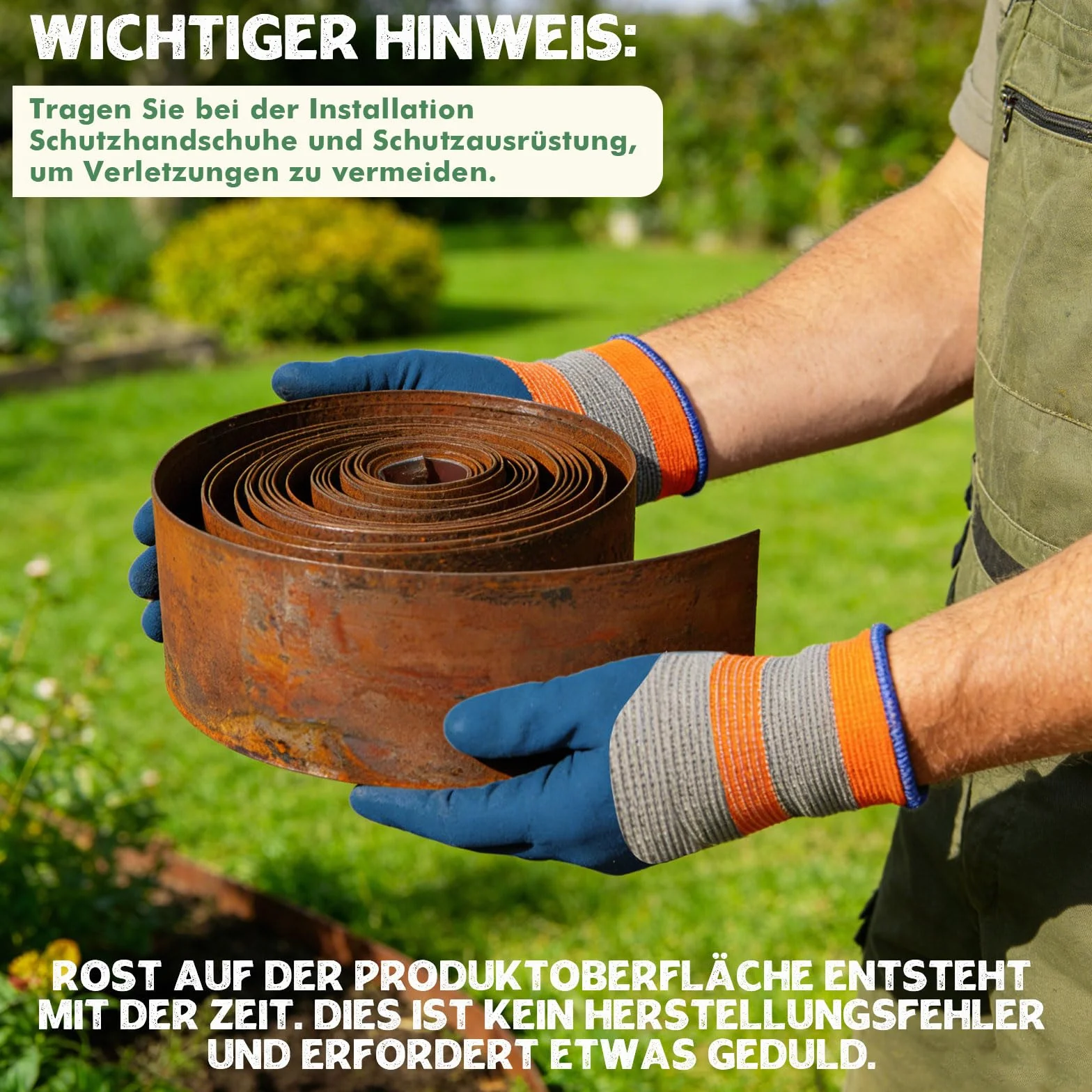 Krawędź trawnika ze stali Cortena, 10 m x 14 cm wysokości, krawędzie trawnika, stal Corten, elastyczne obramowanie rabatek, ruszt do zawężania grządek kwiatowych, ścieżek ogrodowych (10 m ×