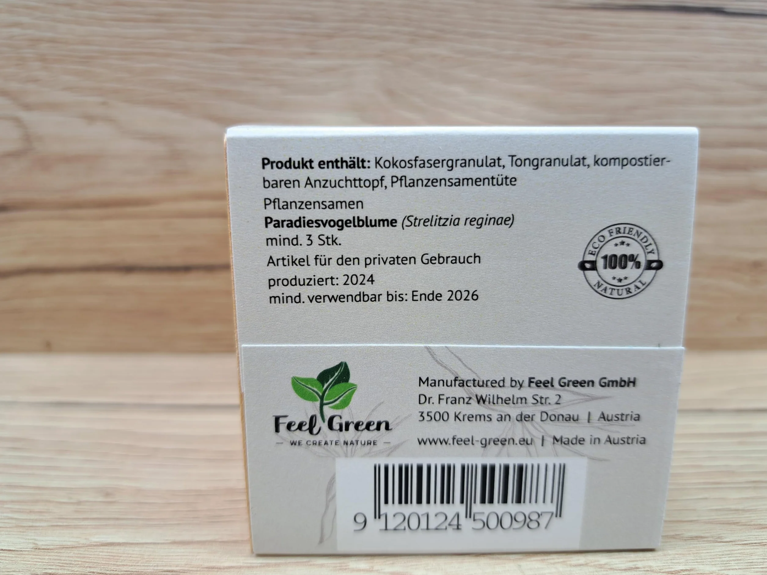 Feel Green ecoblock Rajski ptak kwiat, zrównoważony pomysł na prezent (100% przyjazny dla środowiska), Grow Your Own/zestaw do uprawy, rośliny w bloku drewnianym, wyprodukowano w Austrii