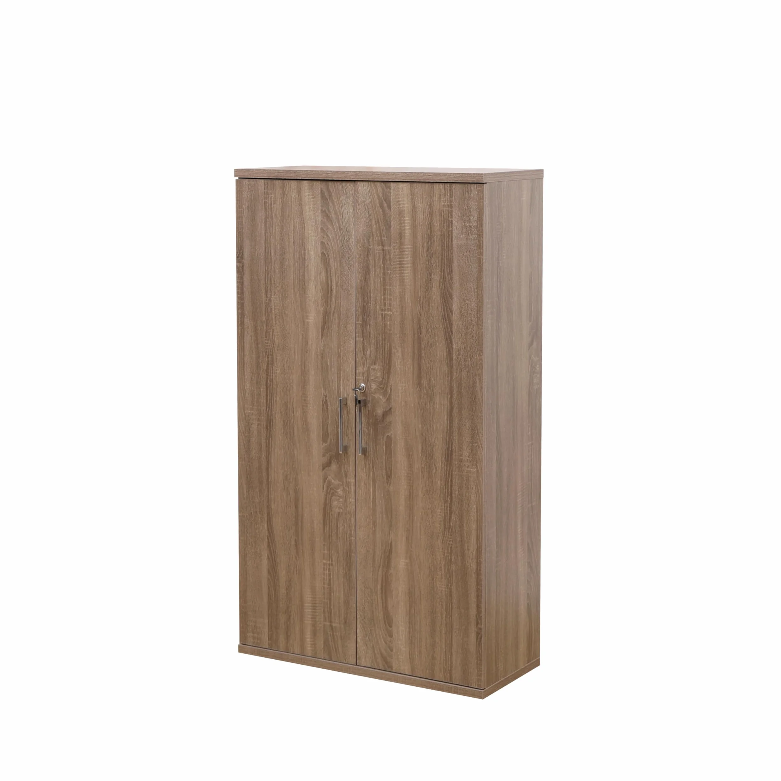 MMT Furniture Designs Ltd Dąb 2-drzwiowa zamykana szafka do przechowywania, 140 cm wysokości, organizer na narzędzia garażowe, biurowa szafka na dokumenty, z 3 półkami, ciemny dąb