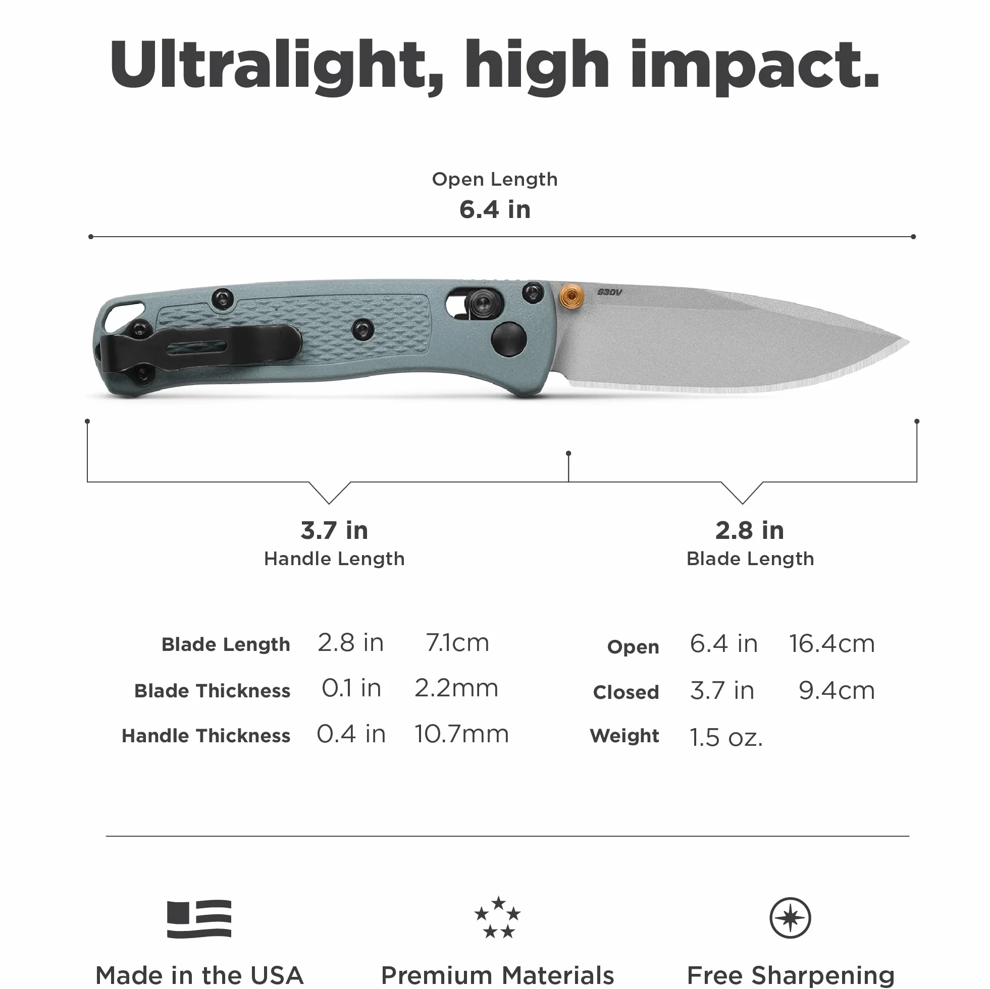 BENCHMADE 533SL-07 Navaja Mini BUGOUT Mango Grivory Acero CPM-S30V typ zasilania, wielokolorowy