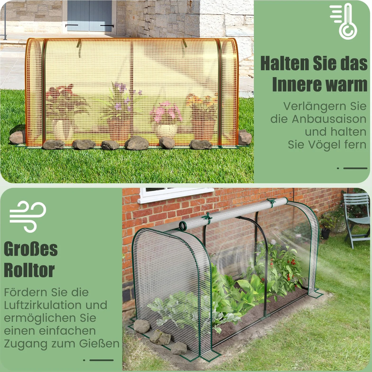 COSTWAY Mini szklarnia 2 w 1, osłona PE na podwyższoną grządkę, zwijane drzwi z zamkiem błyskawicznym, metalowa rama, odporna na warunki atmosferyczne, dla balkonu