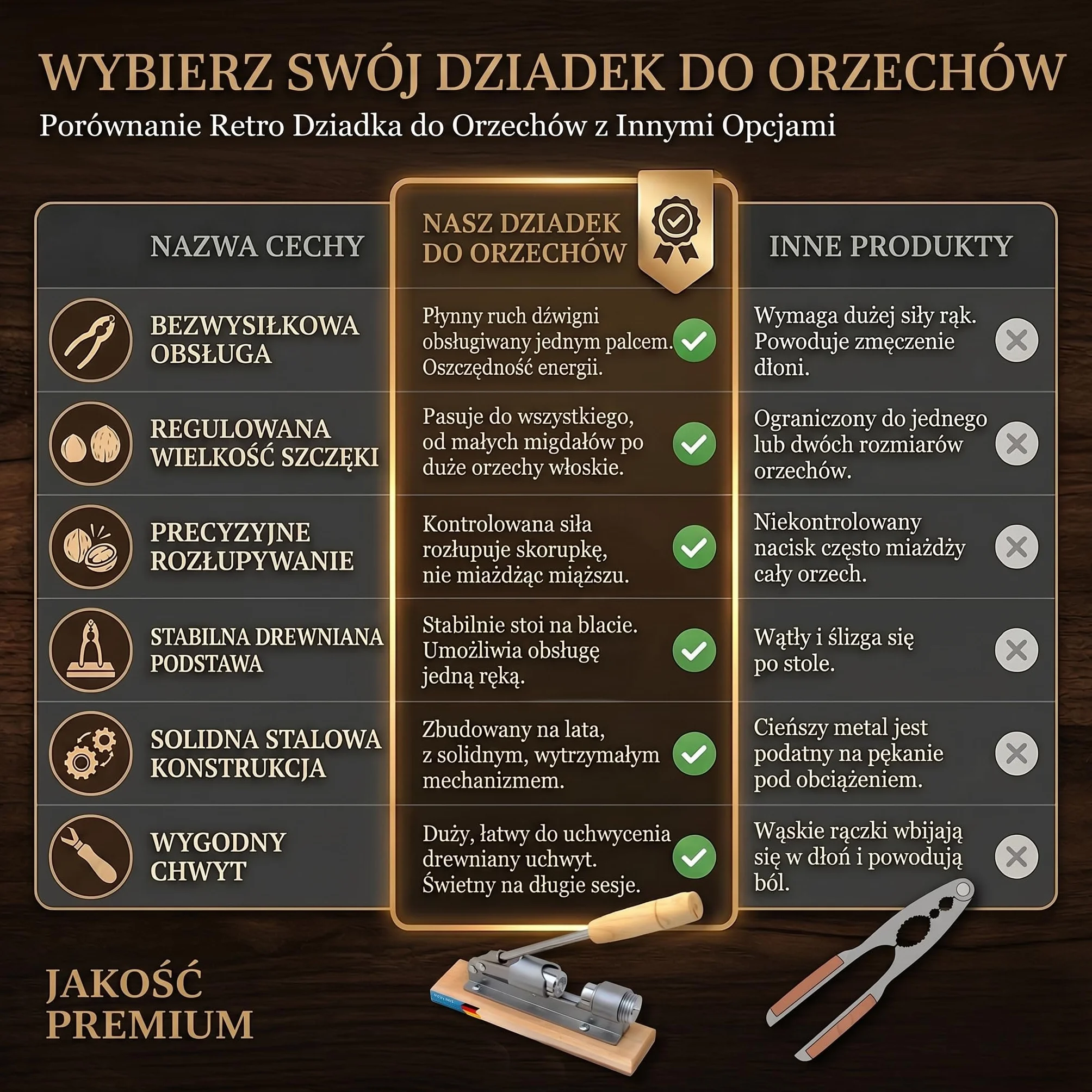 Dziadek do orzechów Retro w nostalgicznym wzornictwie Dziadek do orzechów ze stali nierdzewnej z funkcją dźwigni; regulacja wielkości i oszczędność energii przy otwieraniu orzechów