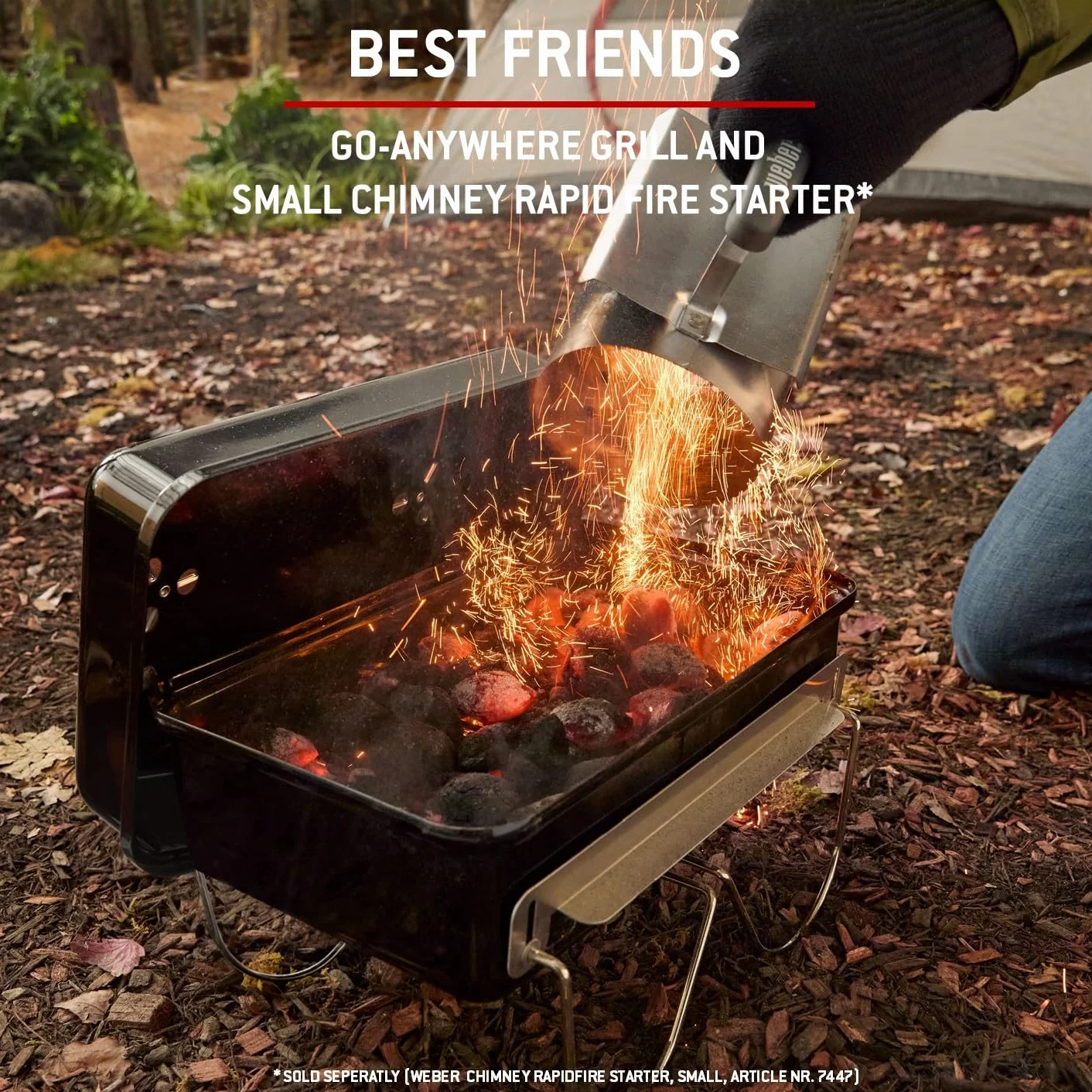 Weber Go-Anywhere Grill węglowy, powierzchnia grilla 42 x 26 cm, lekki przenośny grill BBQ, grill z emaliowaną misą i pokrywą, składane nóżki - Czarny (1131004)