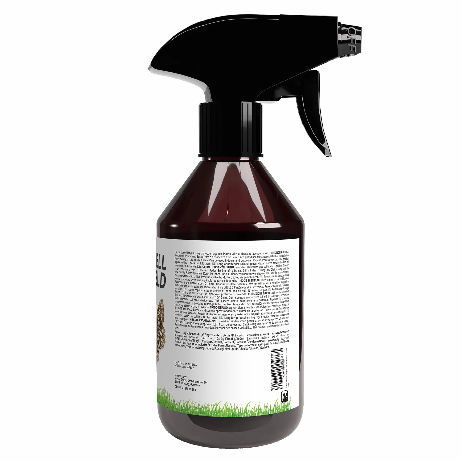 RepellShield Naturalny spray na mole -250 ml - delikatna ochrona przed molami geraniolowymi do szafy na ubrania i alternatywa dla pułapek na mole odzieżowe - nie farbuje i nie pozostawia śladów