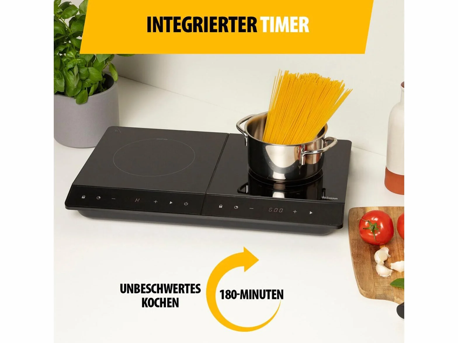 Tristar Podwójna płyta indukcyjna, ◕19 i ◕16 cm, 10 poziomów mocy, 3500 W, niskie zużycie, wbudowany timer, z ochroną przed przegrzaniem, IK-6162