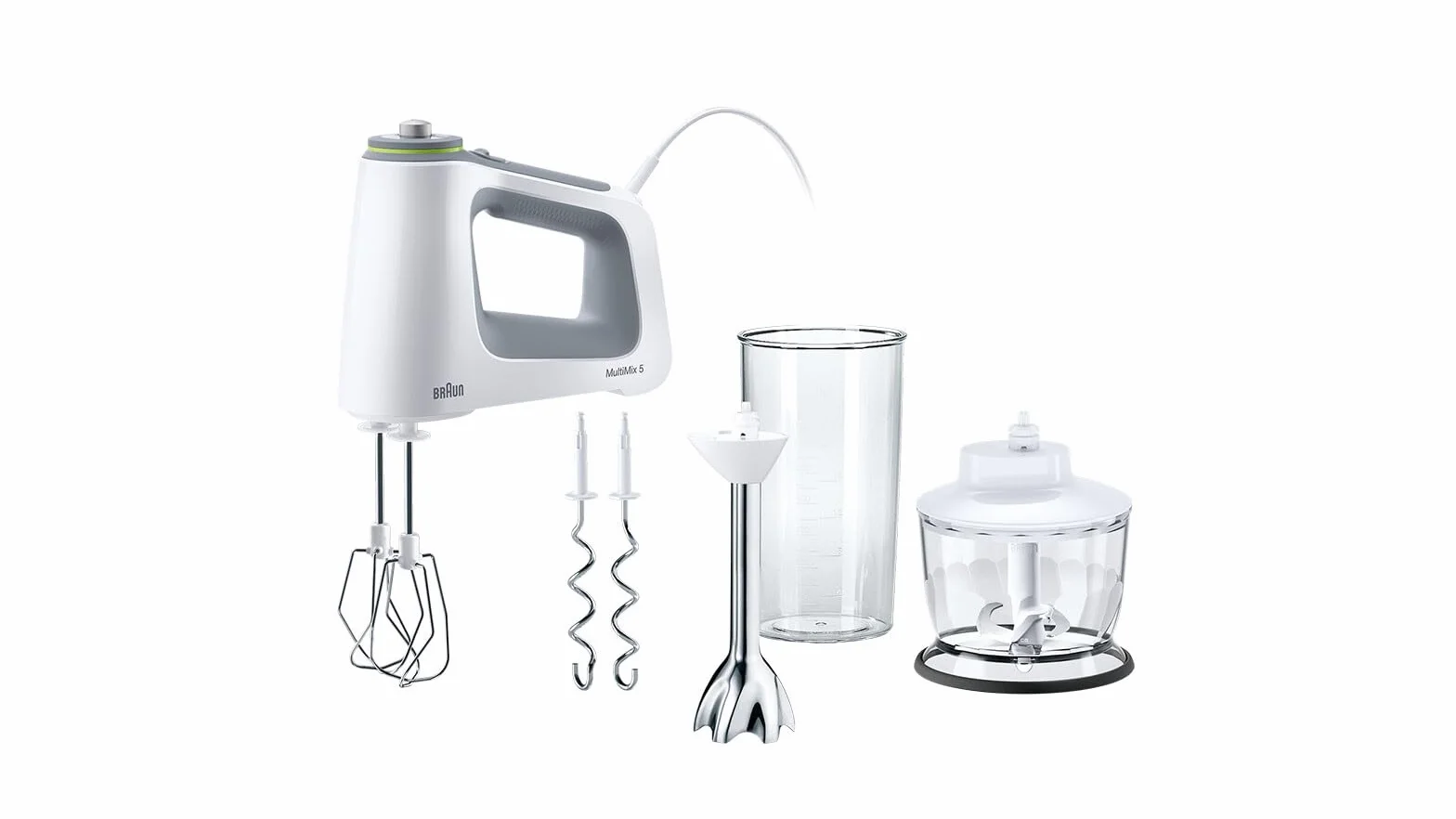 Braun MultiMix 5 HM 5137 mikser ręczny – mikser ręczny z bezstopniową regulacją prędkości, w zestawie trzepaczka, hak do zagniatania, pałeczka immersyjna, rozdrabniacz i kubek do mieszania i pomiaru