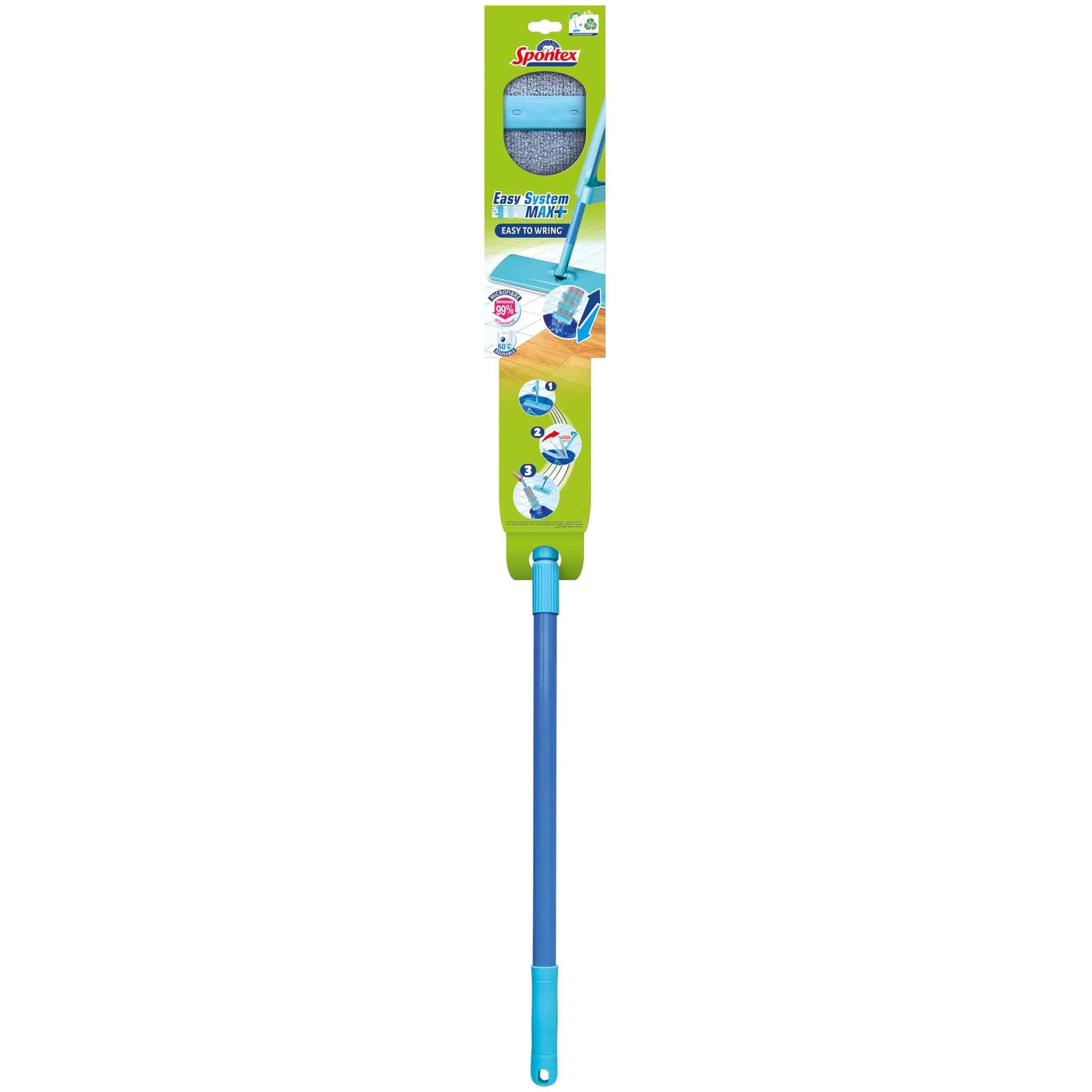 Spontex Easy System Max+ mop podłogowy, płaski mop z mikrofibry ze zintegrowanym systemem wykręcania, czyści laminat, drewno i płytki podłogowe