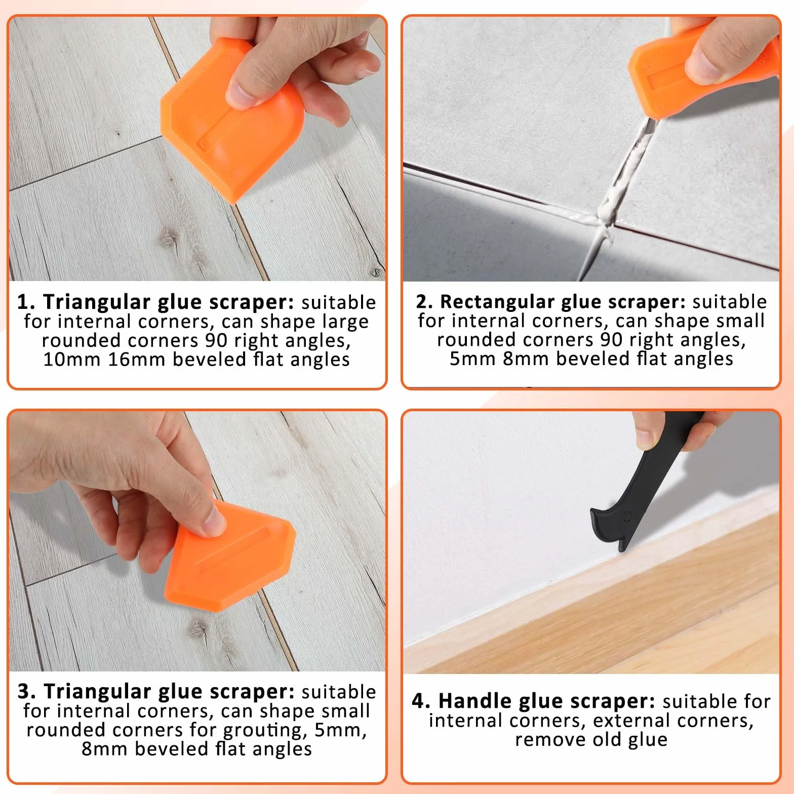 Sibba Caulk Tool zestaw 4 silikonowych uszczelniaczy, skrobaków, 3 w 1, zestaw do wykańczania, wielofunkcyjny aplikator do wielokrotnego użytku, narzędzie do wykańczania kuchni, łazienki, umywalki