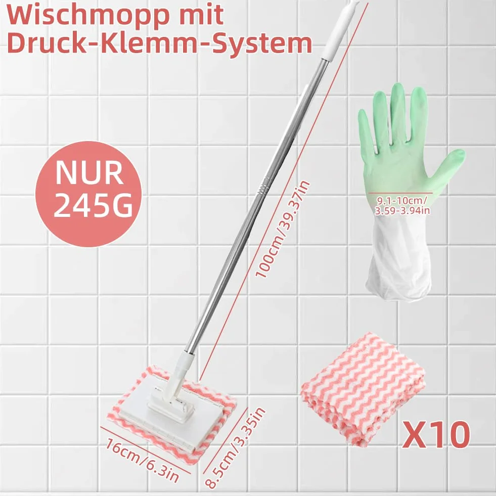 Mop podłogowy z systemem zaciskowym 100 cm 10 ściereczek