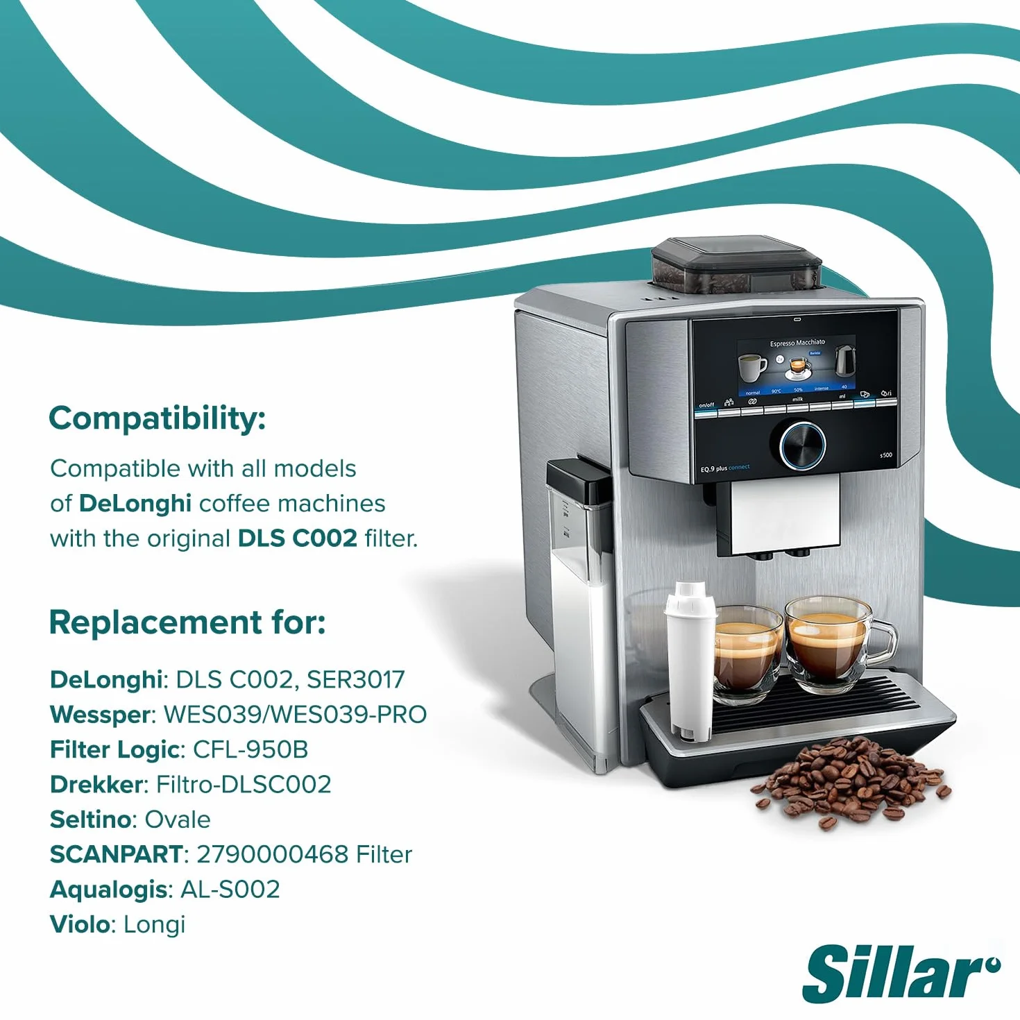Sillar Filtry do Ekspresu do Kawy Kompatybilny z DeLonghi DLSC002 SER3017 6 sztuk