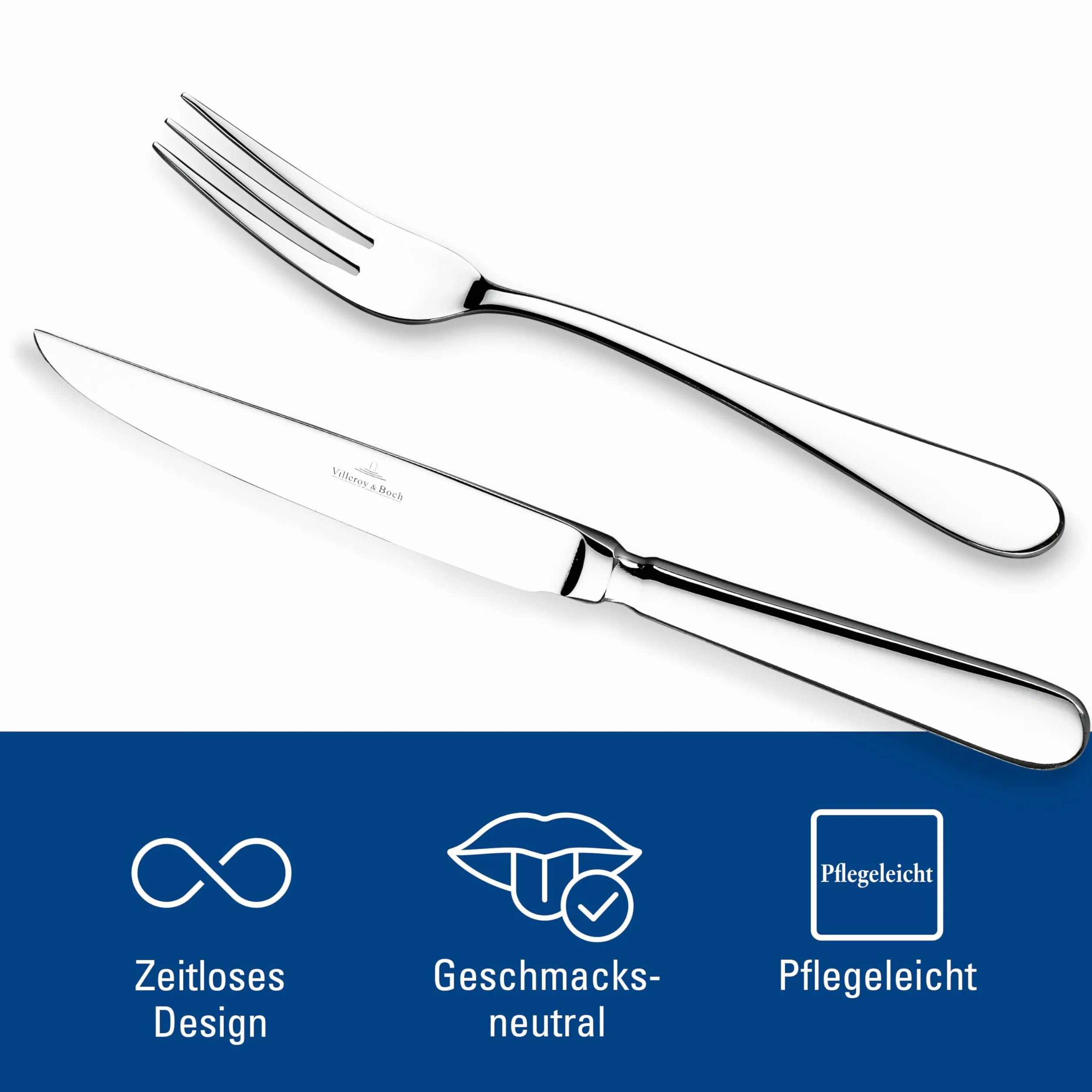 Villeroy & Boch 1263399374 Oscar Steak, 12-częściowy zestaw stalowych sztućców dla maksymalnie 6 osób, nadaje się do mycia w zmywarce, 28,5 x 20 x 5 cm, biały