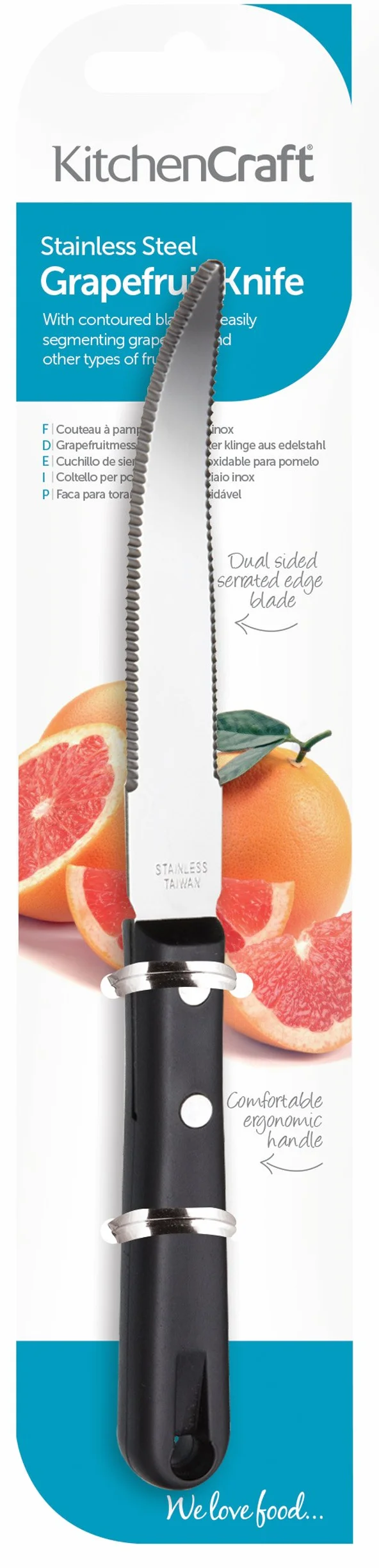 KitchenCraft ząbkowany nóż grejpfrutowy ze stali nierdzewnej 17,5 cm