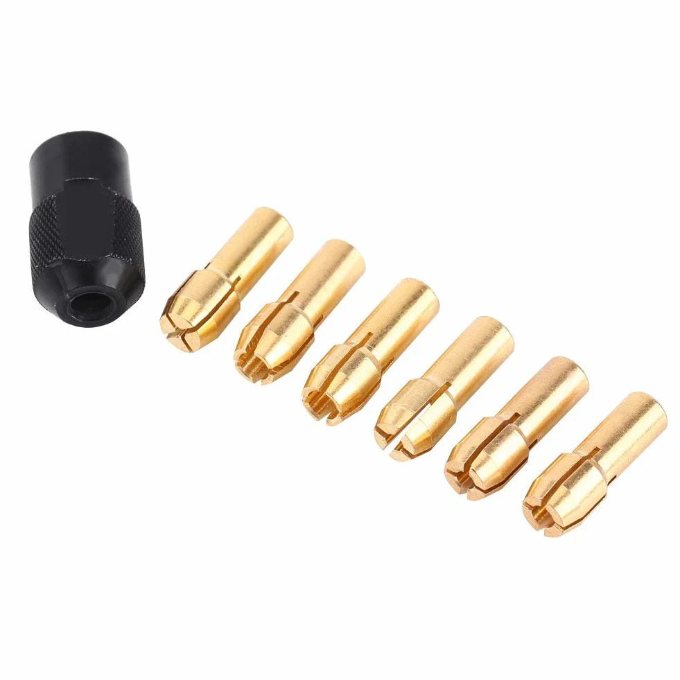 6 Sztuk/zestaw Tuleje Tulei Zaciskowej Narzędzie Obrotowe Tuleja Zaciskowa M8 * 0,75 Nasadka, w Tym Tuleje Tulejkowe 1mm-3,2mm z Czarnym Plastikiem M8 × 0,75 Pokrywa Pasuje do Narzędzi Obrotowych