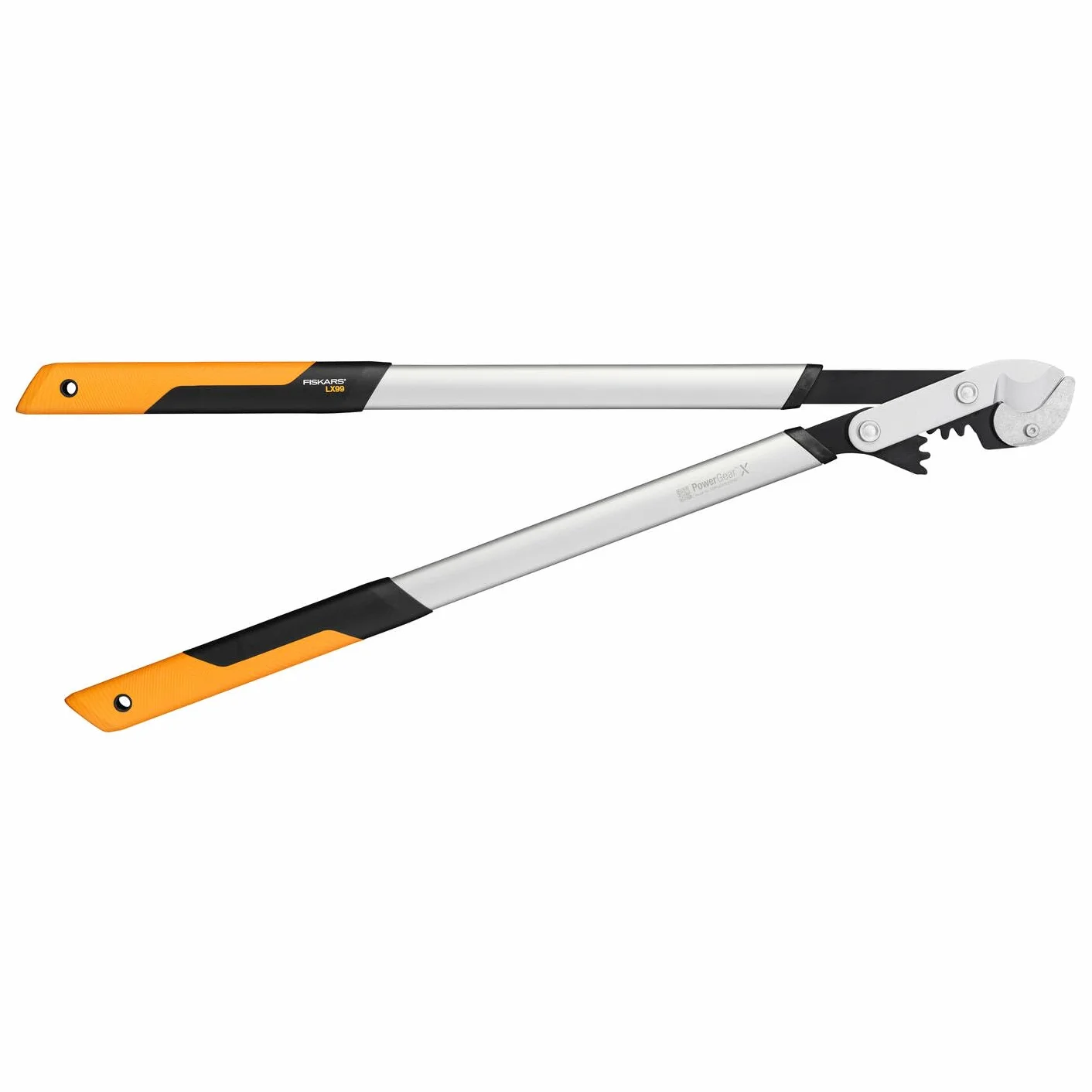 Fiskars Sekator dźwigniowy, kowadełkowy PowerGearX do suchego i twardego drewna, Powłoka nieprzywierająca, Hartowana stal, Długość: 80 cm, Czarny/ pomarańczowy, LX99-L, 1020189