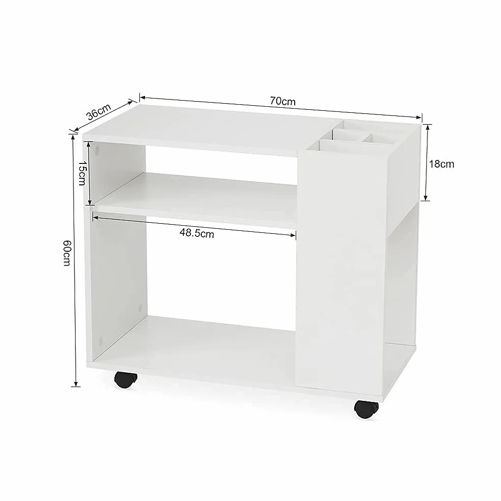 Meerveil skrzynka biurowa, szafka do przechowywania z półkami i kółkami nowoczesna, prosta do biura, gabinetu, salonu, biała (70 x 36 x 60 cm) H1071RC02WT